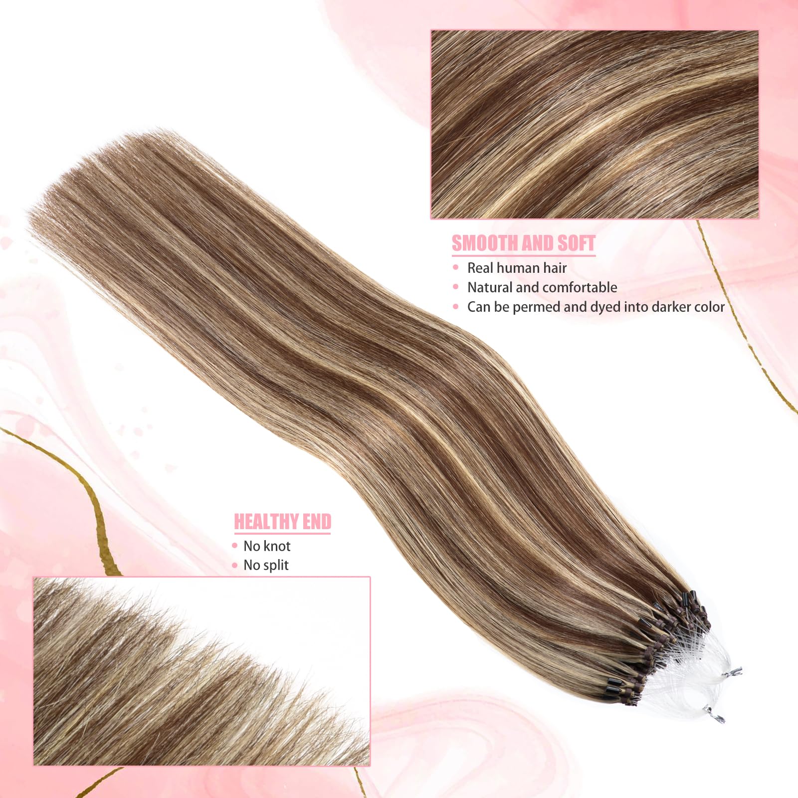 Silky Straight Human Hair Extensions 20 Inch 50g Micro Bead Remy Amazon.com : Micro Loop Hair Extensions Human Hair Bead Hair  main image 3