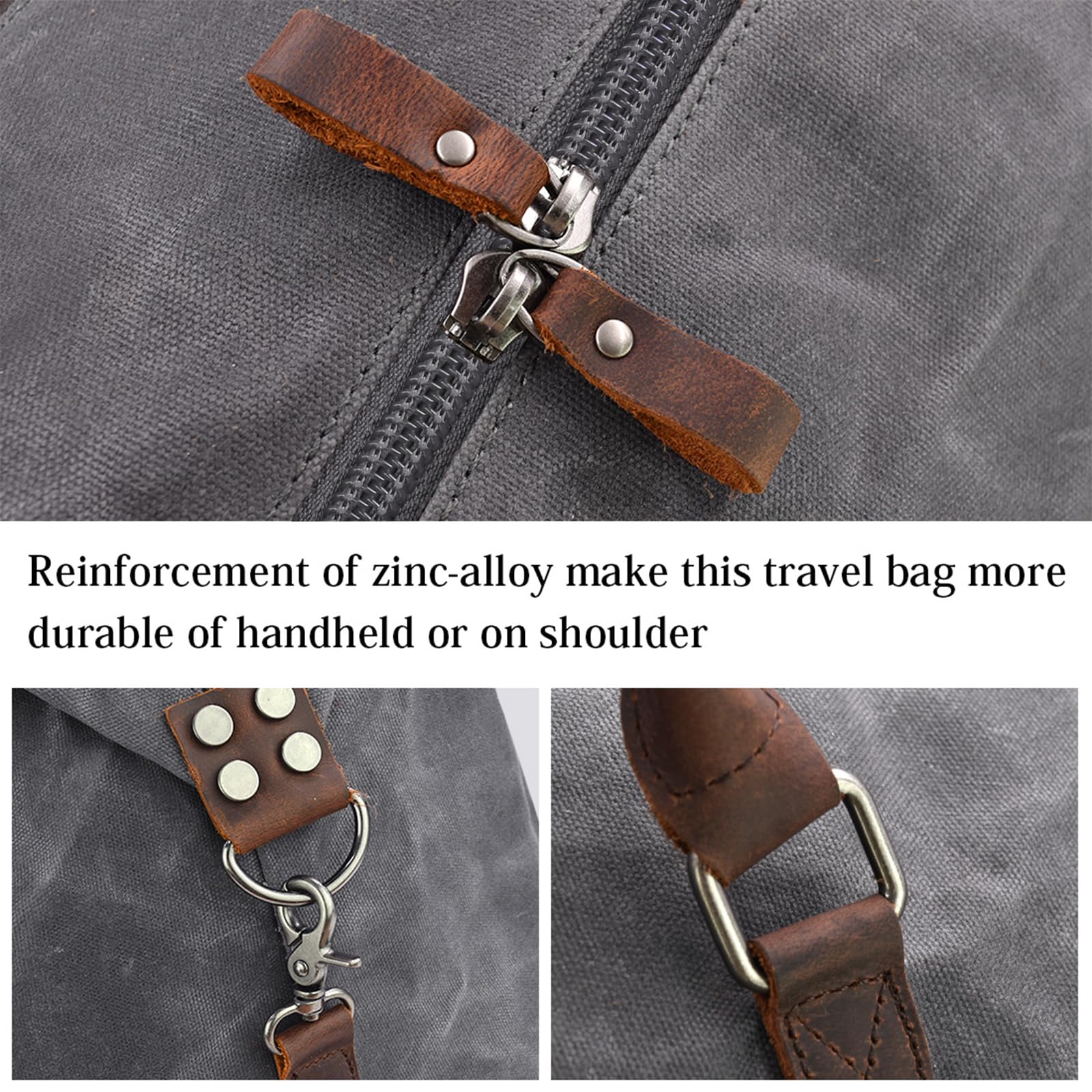 Bolsa de viaje de gran tamaño, impermeable, lona, para fin de semana, piel, para pasar la noche