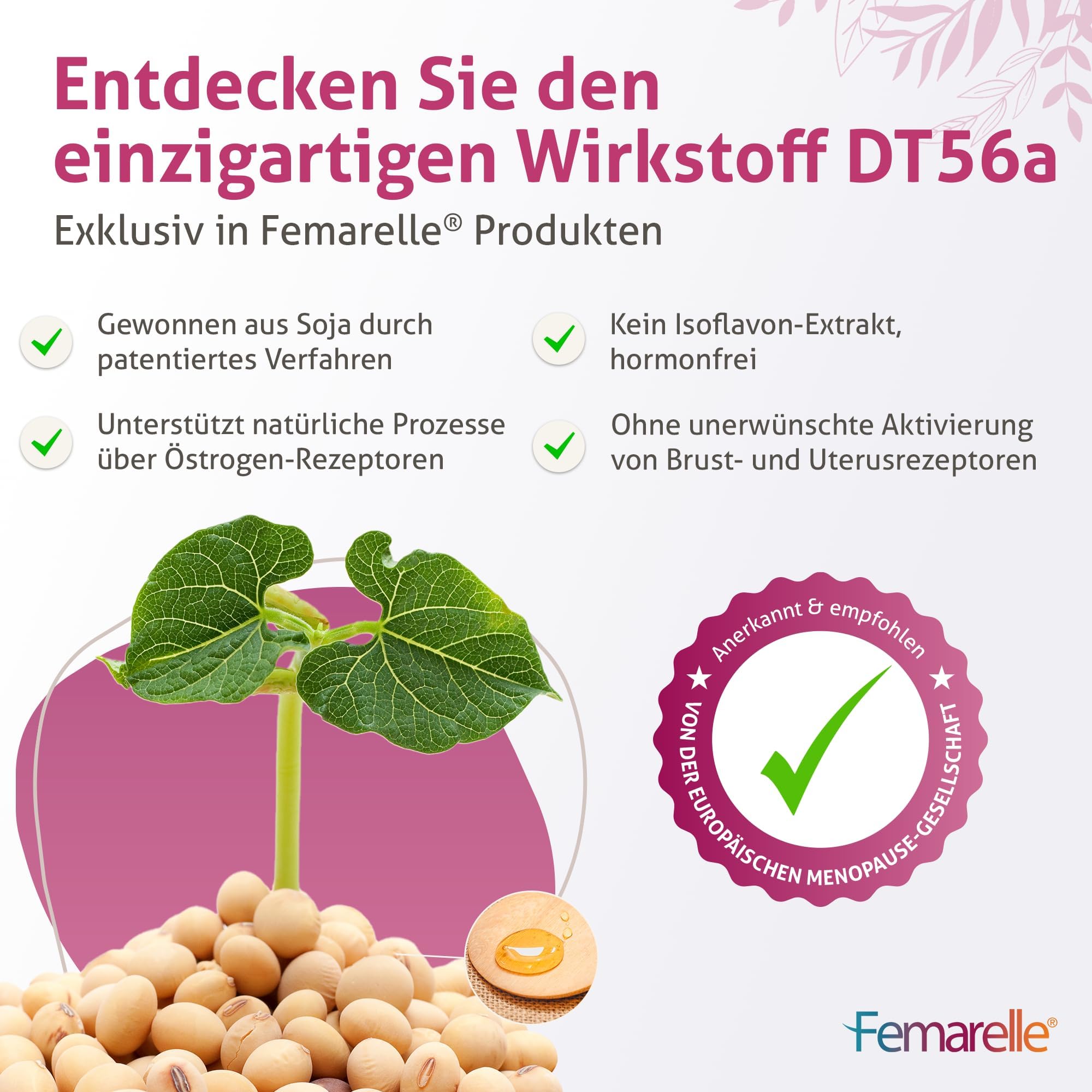Femarelle Recharge - Wechseljahre Kapseln, Meno Komplex für Frauen - hormonelles Gleichgewicht in der Menopause - Meno Balance - Mit DT56a, Leinsamen-Extrakt* und Vitamin B6*