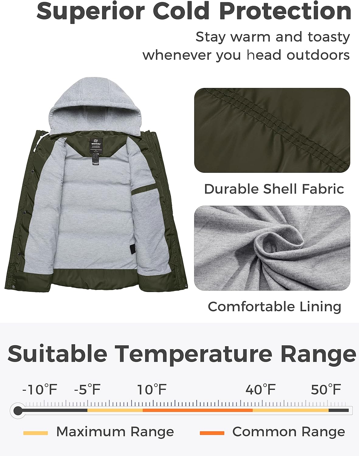 wantdo Men's Big and Tall Puffer Vest Warm Winter Vest Quilted Sleeveless Winter Coat with Detachable Hood - Image 3