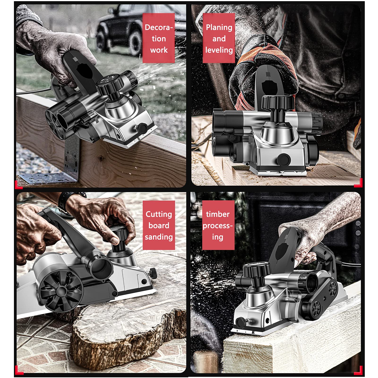 Pialla Power Hand, 1500 elettrica, 16.500 Giri/min con Porte di Scarico/min Lavorazione del Legno Manuale Regolabile profondità di piallatura 0-2 mm Larghezza di piallatura 82 mm