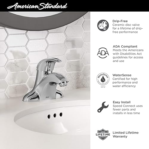 Miniatura 4 de American Standard 7385000.002 Reliant 4 Grifo de baño central de 1 manija de 4 pulgadas, 1.2 GPM, cromo pulido