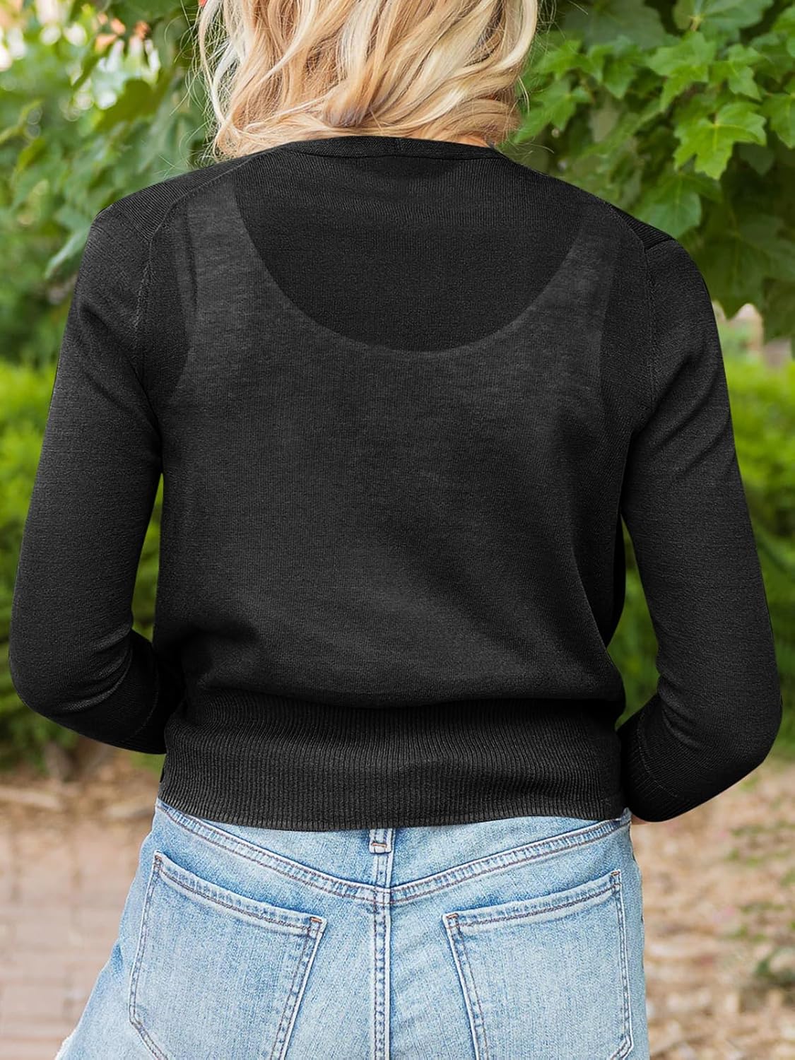 Langwyqu Womens Sheer Tie Knot Bolero Cardigan Summer Long Sleeve Lightweight Open Front Cover Up Crop Tops - Image 3