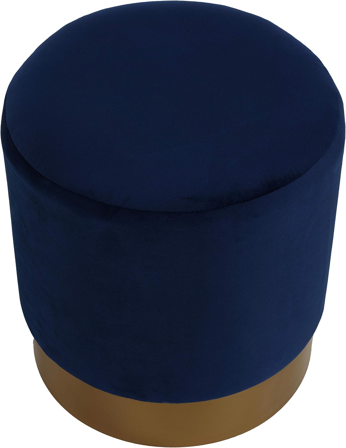 Cortesi Home Sheppe Cylindrical Ottoman, 18", Blue Velvet With Gold Base