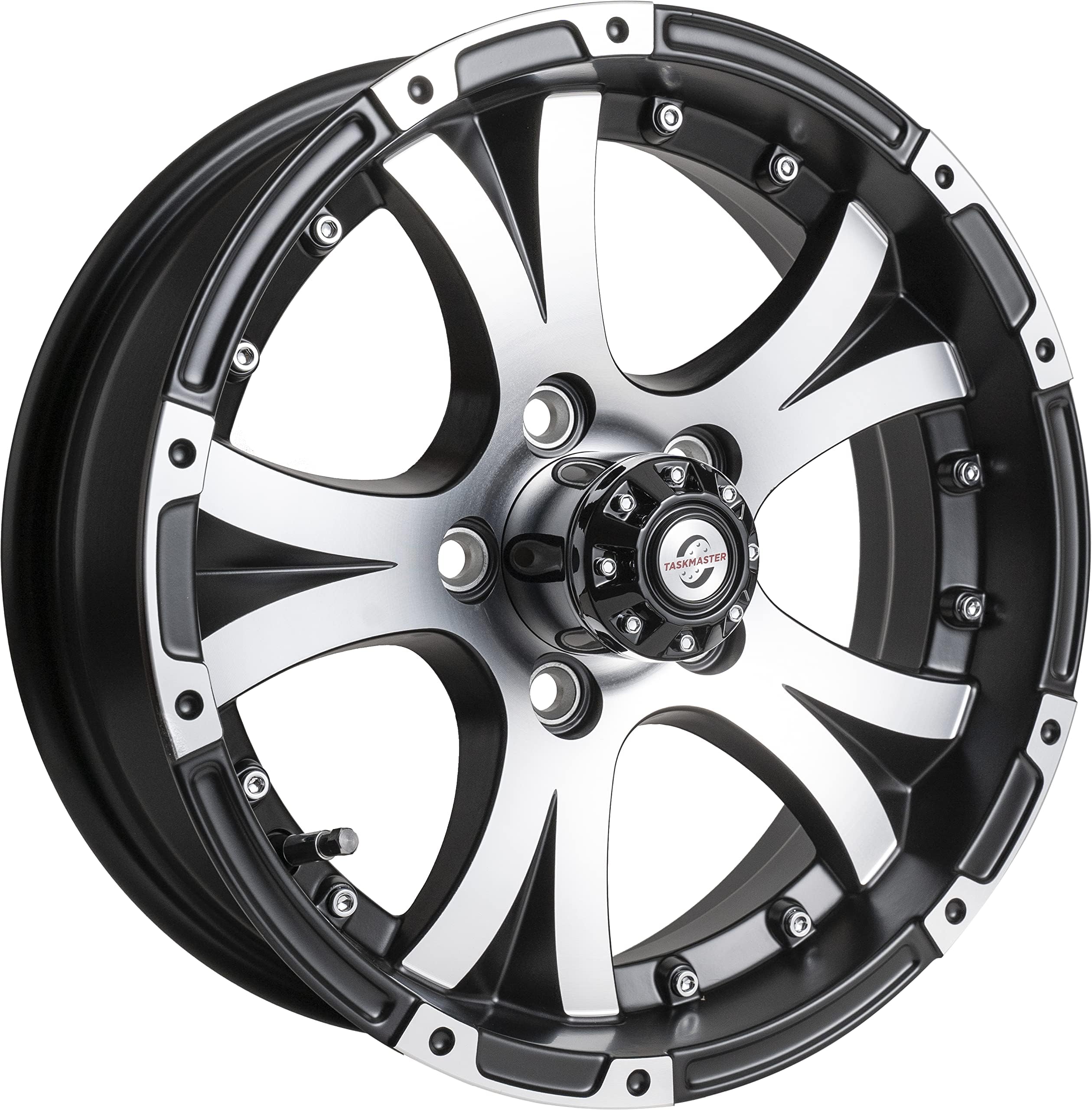 Taskmaster Viking Series 15 x 5 5x4.5-3.19 CB with Matte Black Machined Face & Lip Aluminum Trailer Wheel Rim with Cap