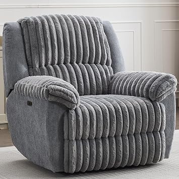 Oversized Power Recliner Chair for Adults, 42" Wide Electric Reclining Chair with USB Port, Faux Fur Overstuffed Single Recliner Chairs for Living Room/Bedroom/Office,Grey