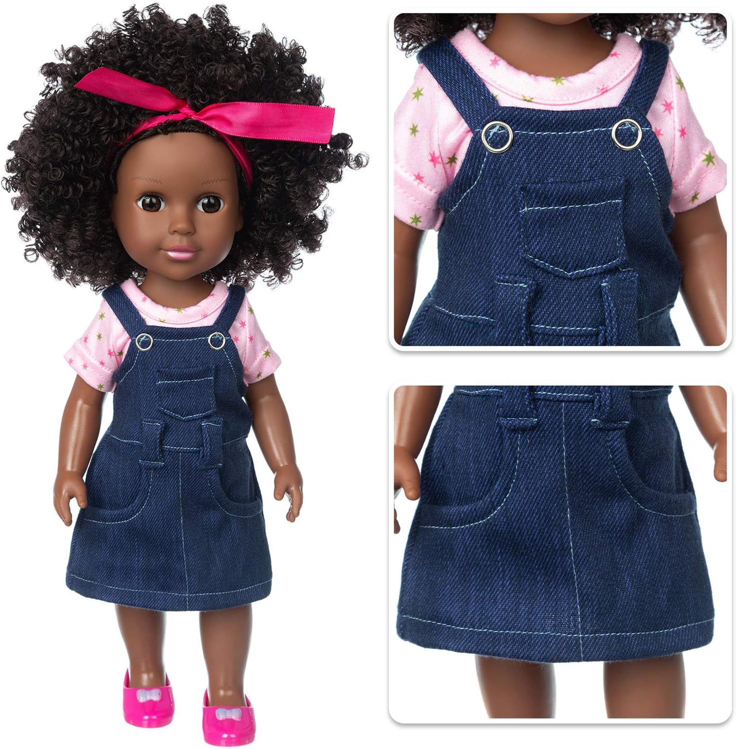 Ecore Fun Black Doll 14.5 Inch Baby Girl Doll and Clothes Set African Washable Realistic Silicone Girl Dolls -Best Gift for Girls…