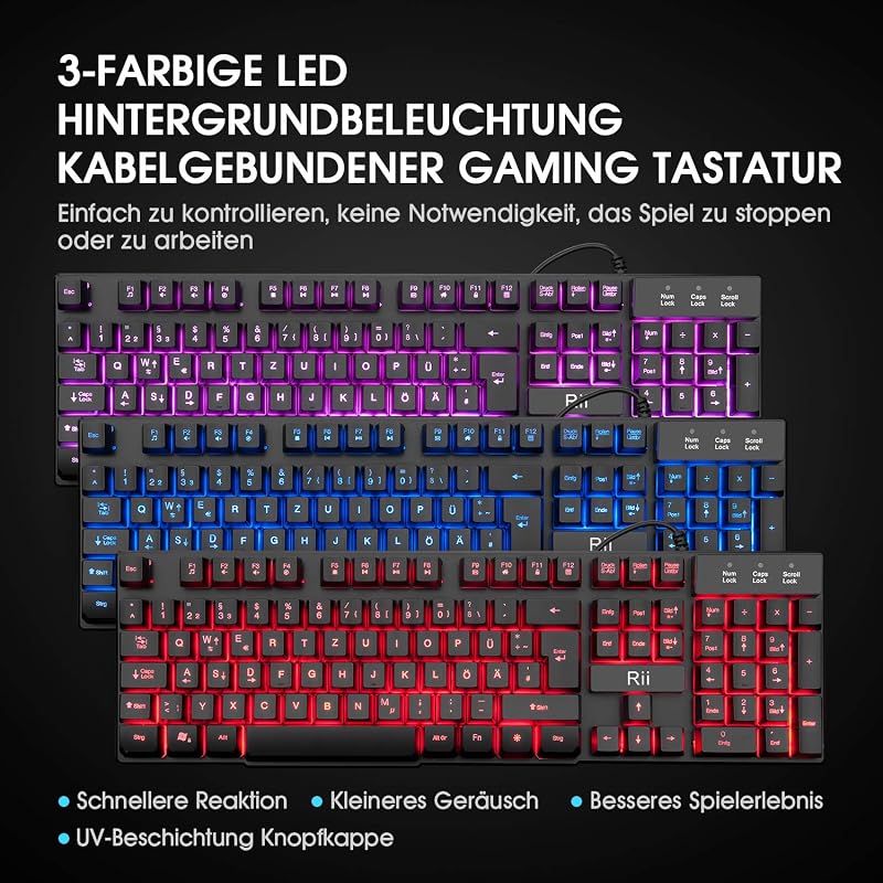 Rii Gaming Billentyűzet és Egér Szett LED Háttérvilágítással PC-hez