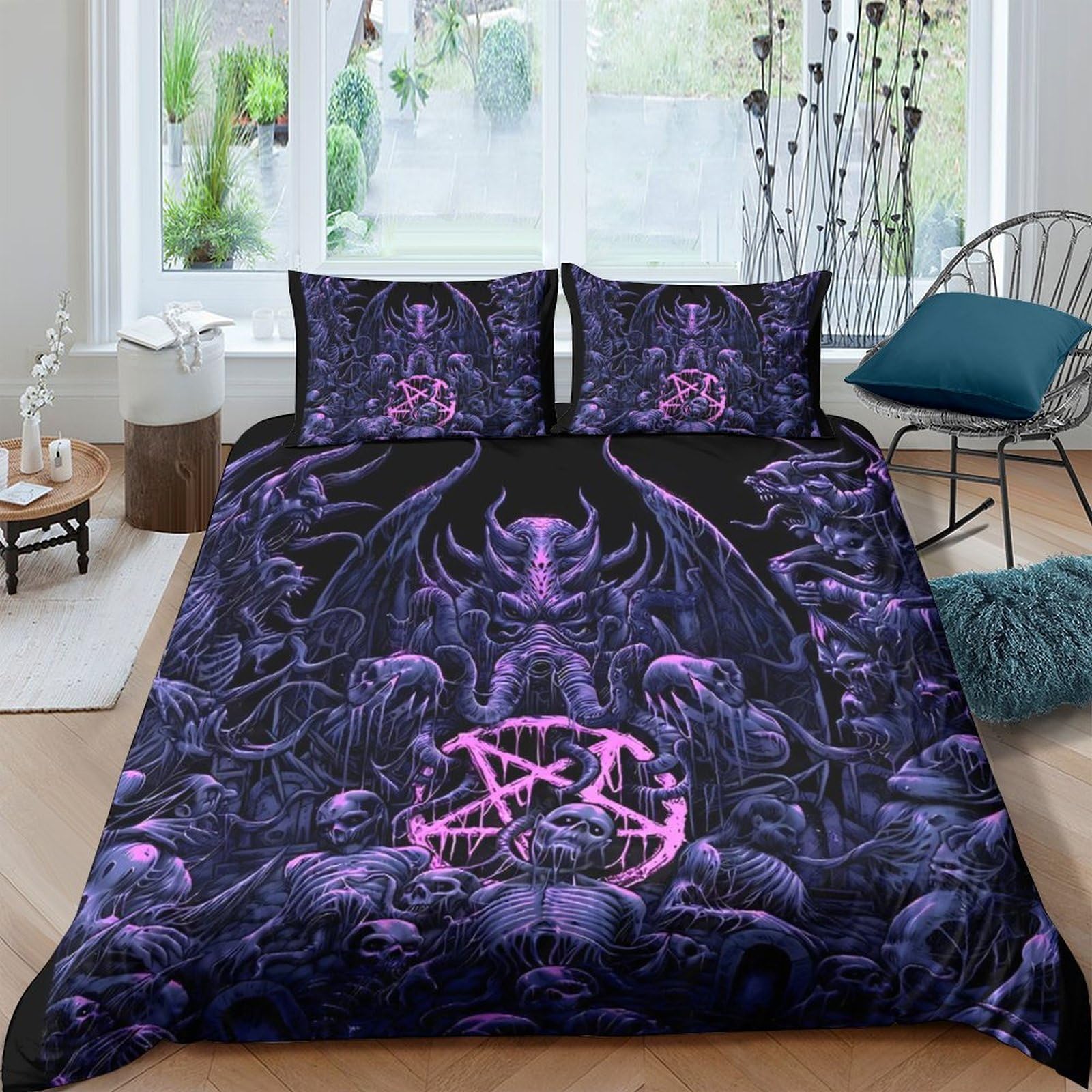 Ctjqhvkz Style-5 3D Printed Gothic Bat Fitted Sheet Microfiber Purple Pentagram Mattress Cover For Bedroom Dorm Easy Care Decoration Single（135X200cm）