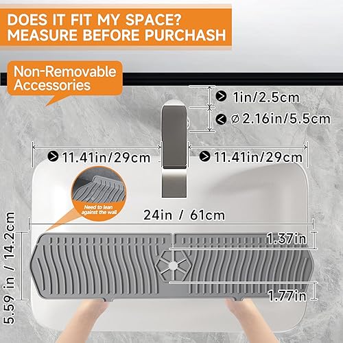 Miniatura 9 de Protector contra salpicaduras para fregadero de cocina, tapete de grifo de 5 de 24 pulgadas, bandeja de recogedor de goteo, multiusos para secar