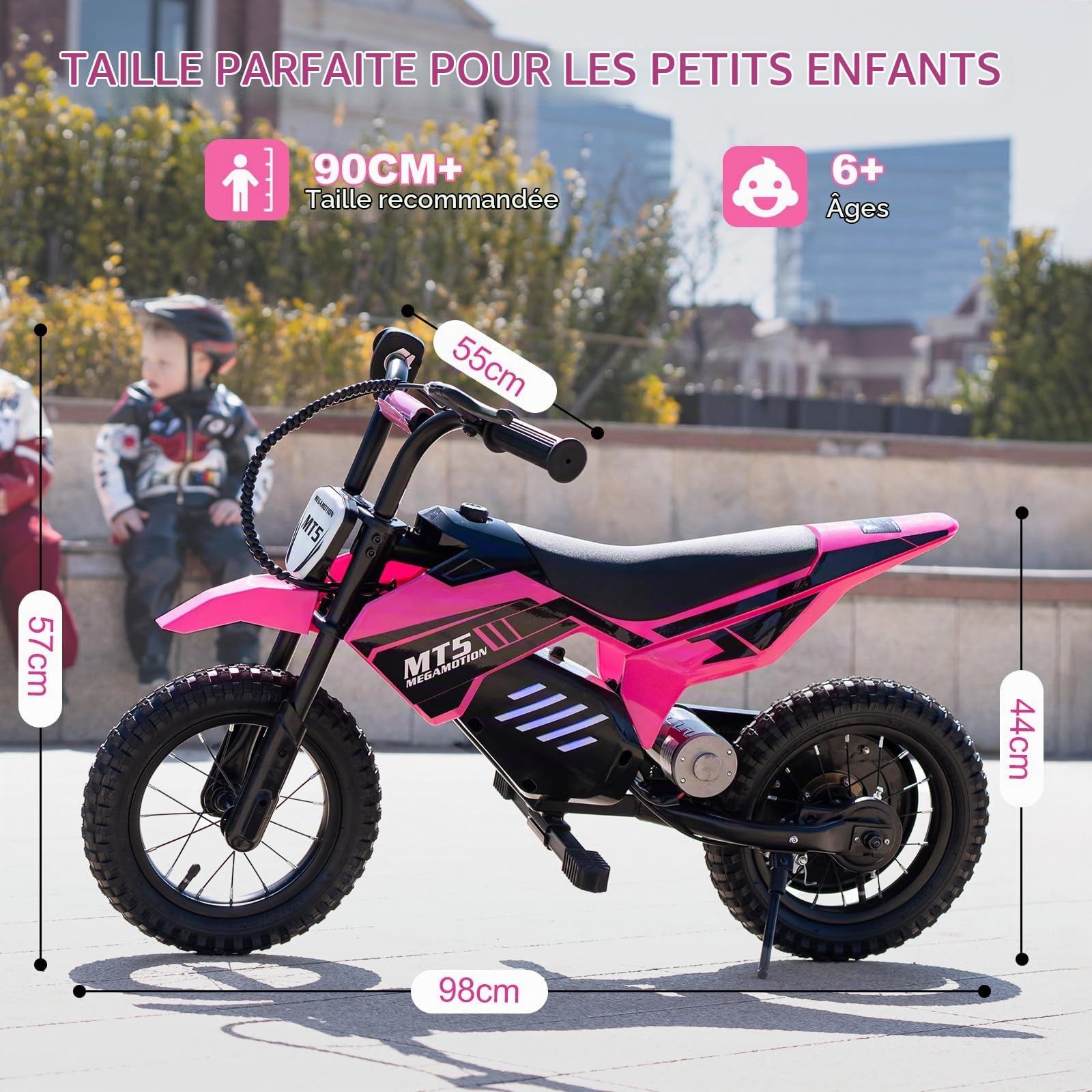 Moto Électrique Enfant 150W, 2 Vitesses 8/16 km/h, Batterie 5,2Ah, Autonomie Jusqu’à 15 km, Pneus Gonflables 12 Pouces, Frein à Tambour, Lumières LED, Charge Max 40 kg