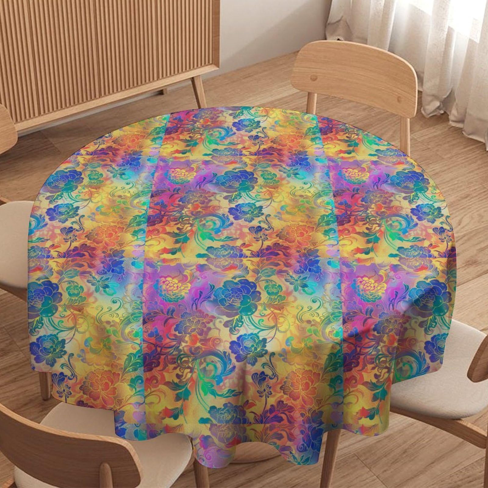 Nappe ronde fleurie lavable imprimé tourbillon décor de table