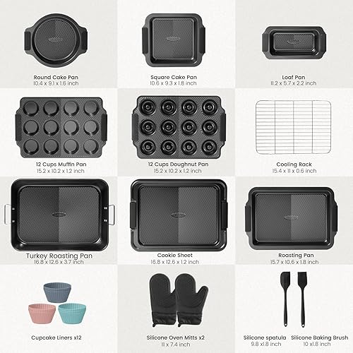 Miniatura 2 de Kikcoin Juego de 25 moldes apilables para hornear, juegos de utensilios para hornear antiadherentes con asas de silicona, hojas de galletas aptas