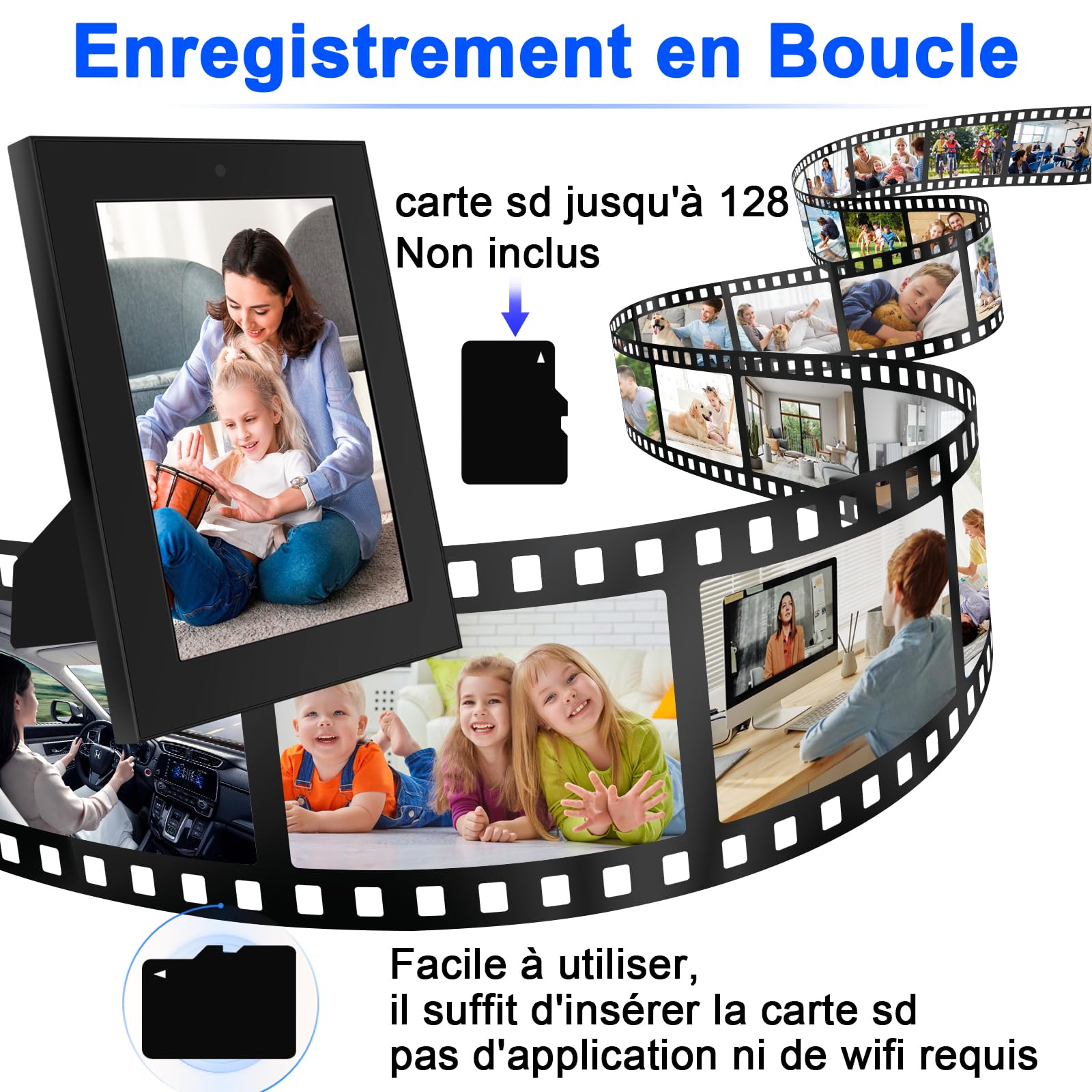 Cadre Photo Caméra Cachée, Mini Caméra Espion HD 1080P | Caméra Espion Cachée avec Détection de Mouvement, Enregistrement en Boucle, pour la Décoration de la Maison ou du Bureau