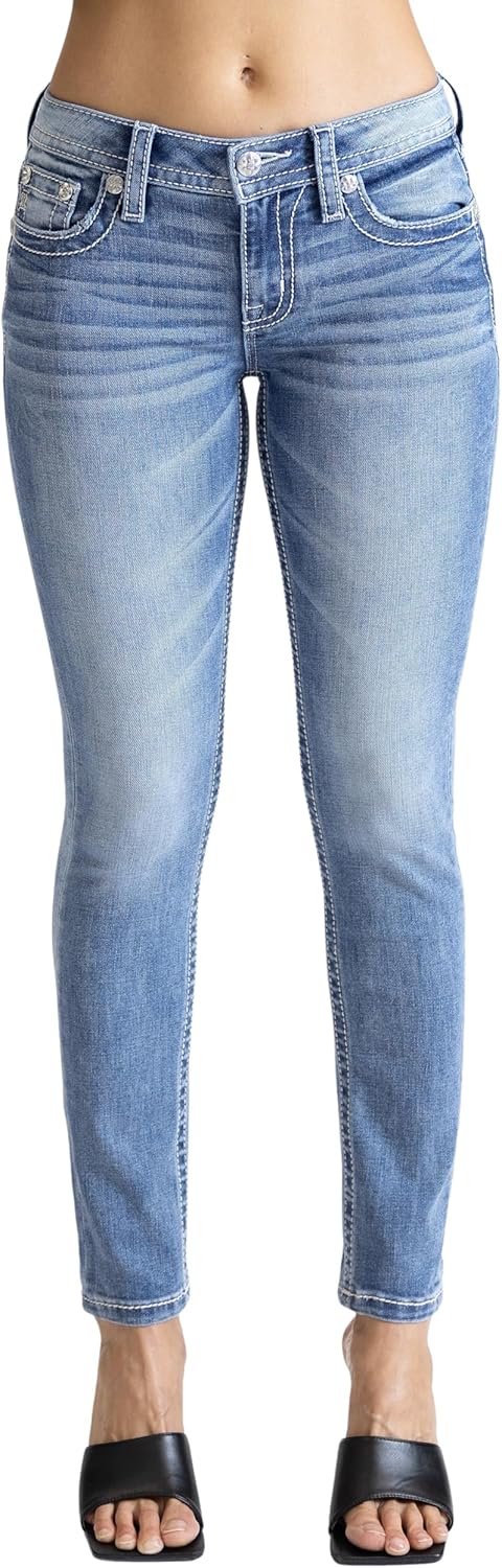 Miss Me Women's Emily Cross Mid-Rise Skinny Jeans