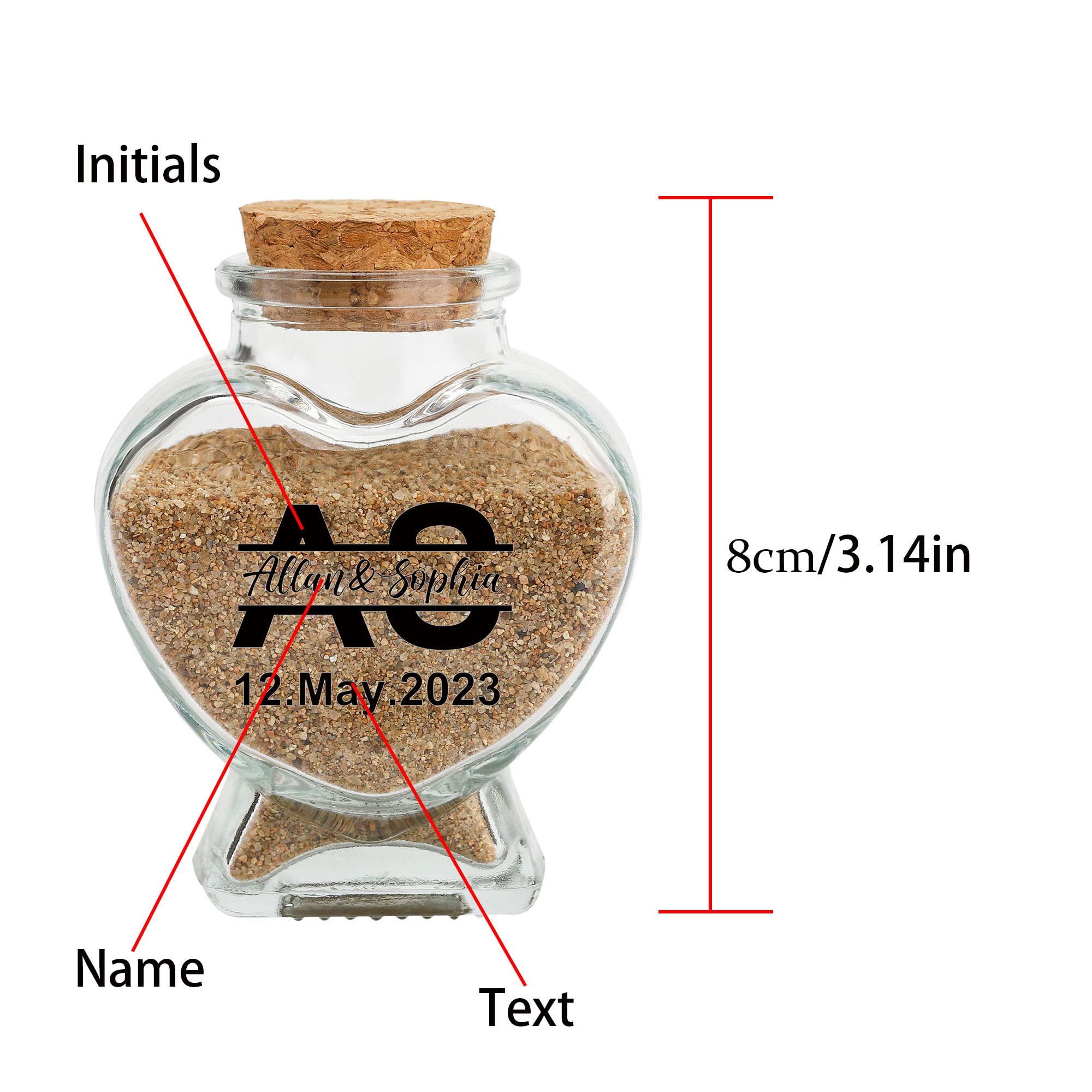 Jinlinjew Personalized Honeymoon Sand Keepsake Jar, Custom Couple Name and Date Sand Collection Glass Bottle Beach Souvenirs, Engagement Wedding Registry Newlywed Couples Travel Gift Ideas