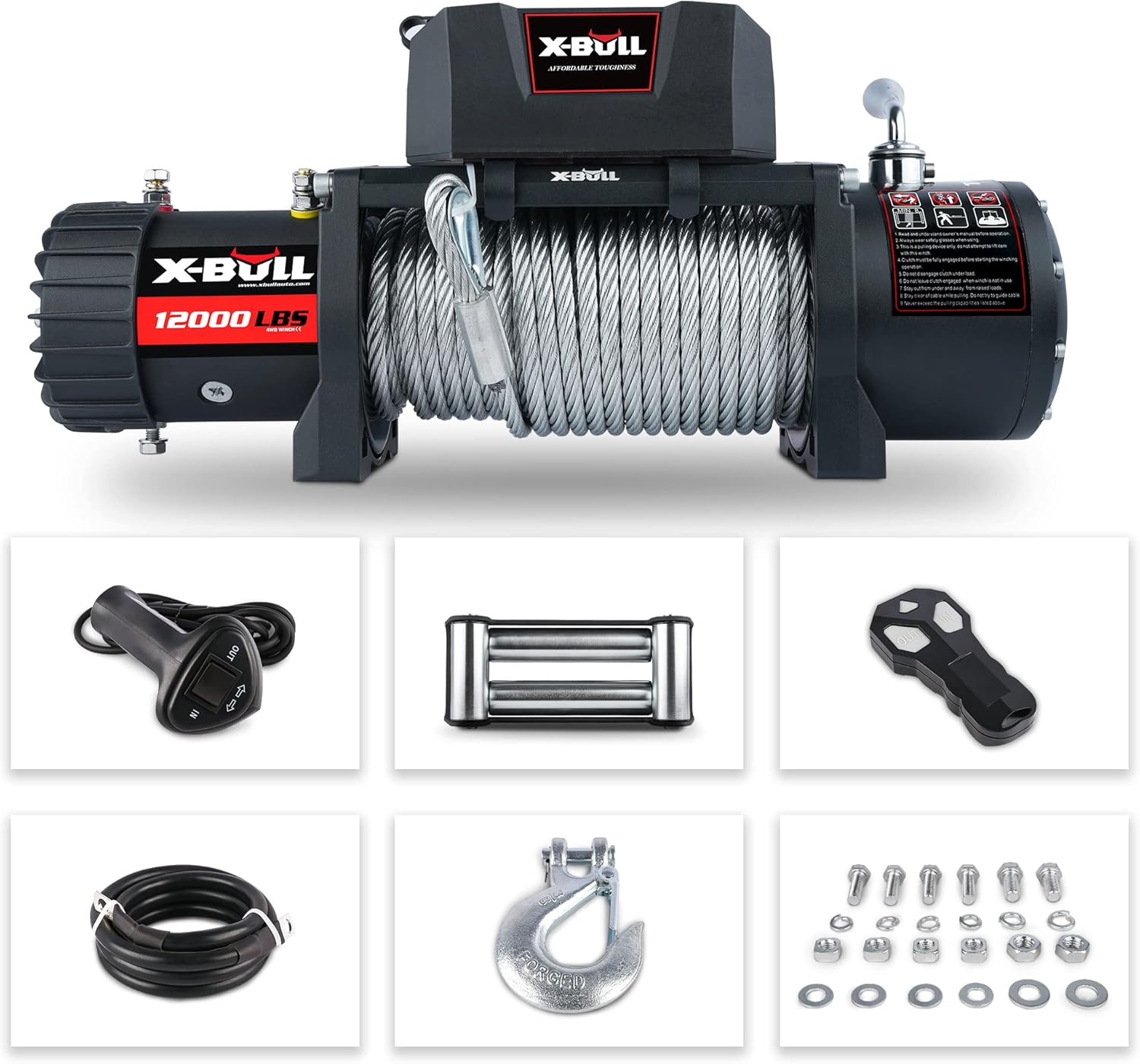 12000 lbs Electric Winch 12V DC with Steel Cable Wire Rope, Load Capacity Waterproof IP67 Winch Kit with Wireless Handheld Remotes and Corded Control Recovery with Hawse Fairlead, Grey