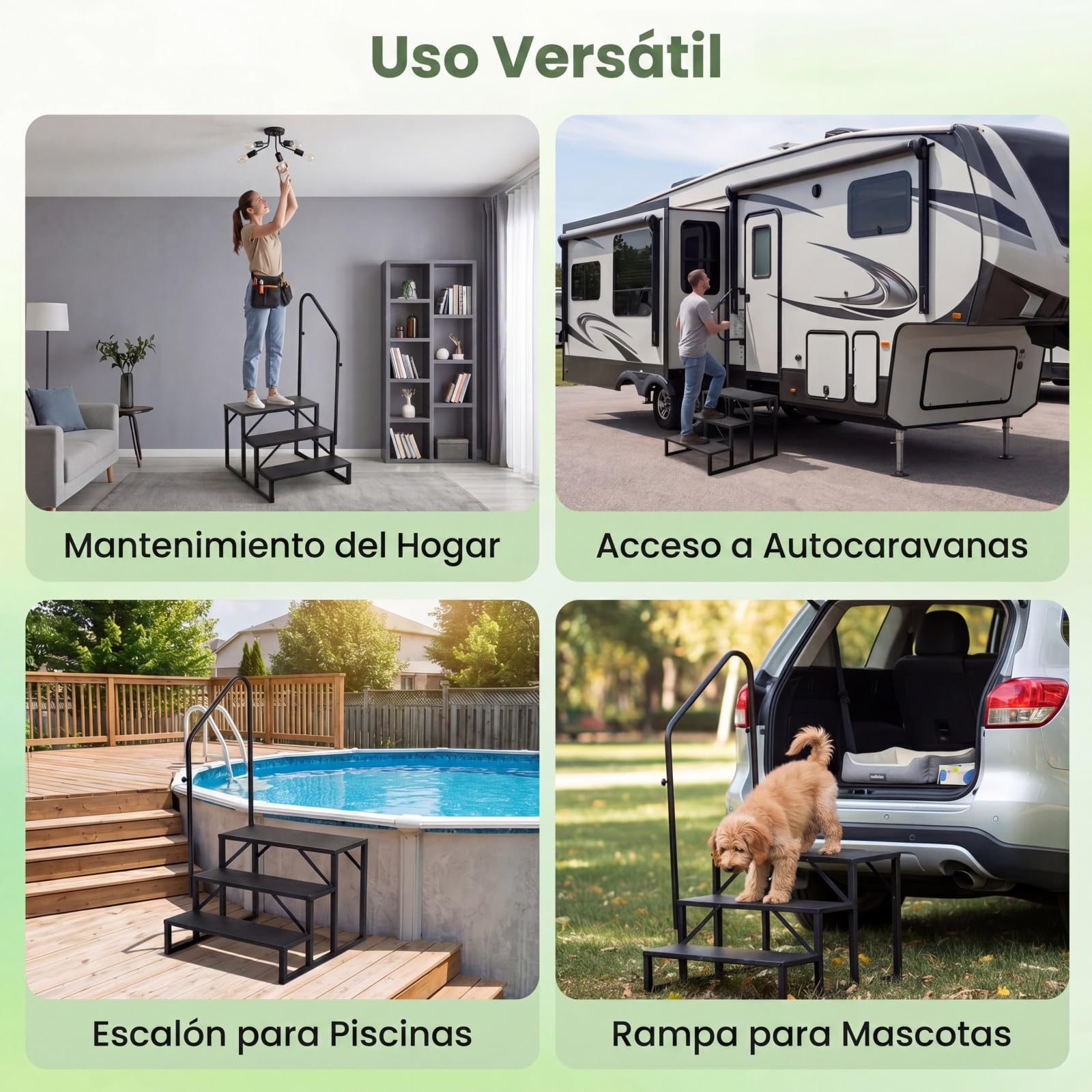 GYMAX Escalera de 3 Peldaños para Autocaravanas – Portátil de Metal, 300 kg de Capacidad. con pasamanos y Plataforma Ancha Antideslizante. Ideal para jacuzzis y Piscinas. Medidas: 79 x 68 x 129 cm