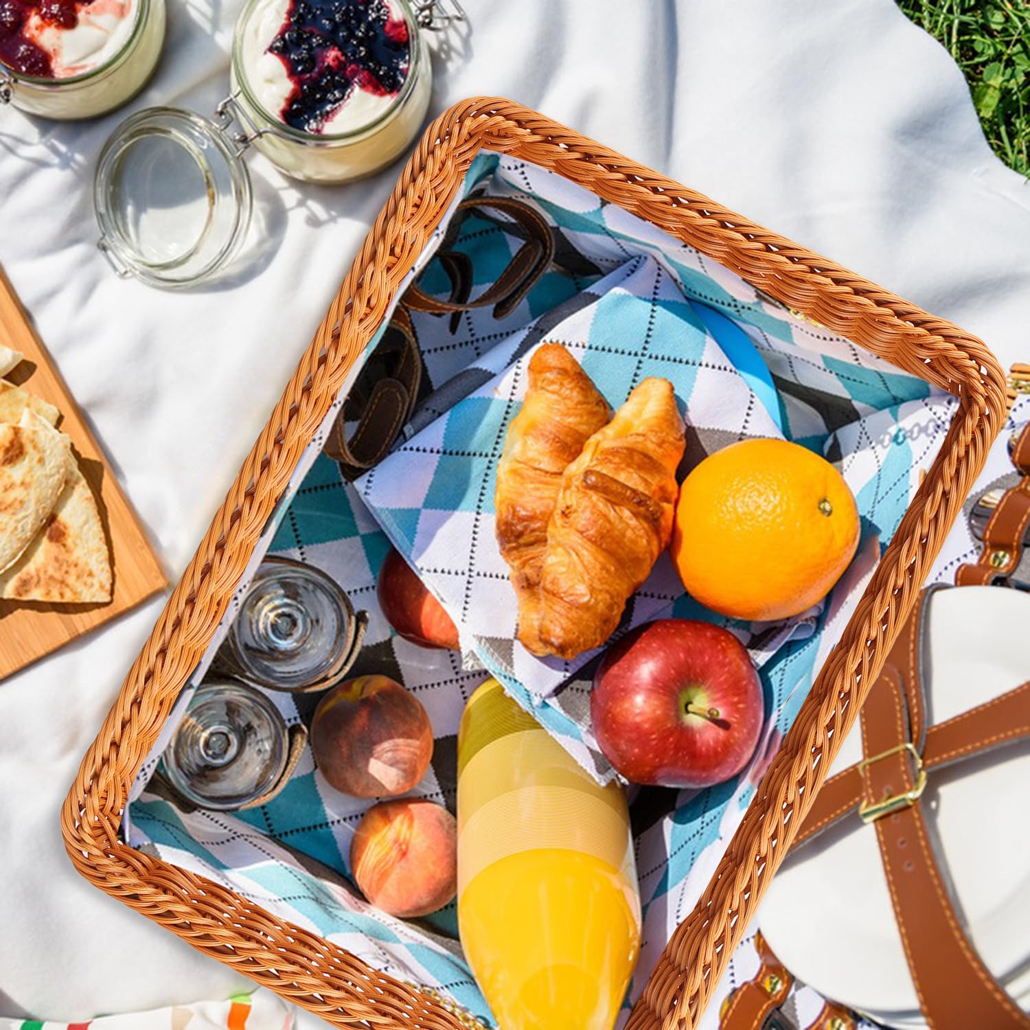 Cesta de pan, cesta tejida para servir, cesta de servir alimentos de mesa para restaurante, panadería, fiesta familiar, servicio de hotel, frutas, verduras y aperitivos