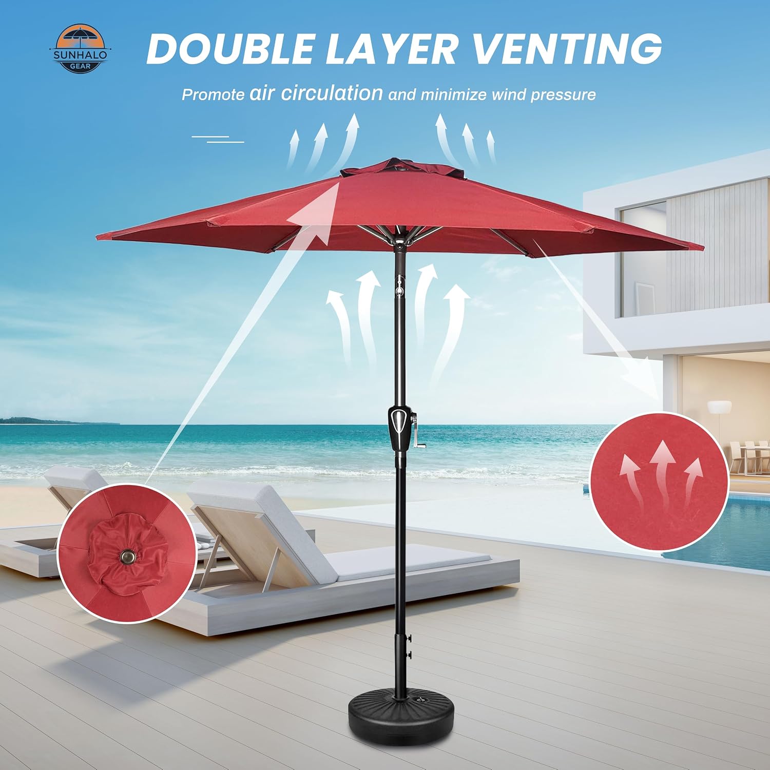 7.5 FT Patio Umbrella with 6 Sturdy Ribs,Parasol Umbrella For Outdoor,Sun Shade Beach Umbrella for Garden, Deck, Pool,Market | UV Protection, Waterproof,Button Tilt & Easy Crank Lift, Heavy Duty Frame