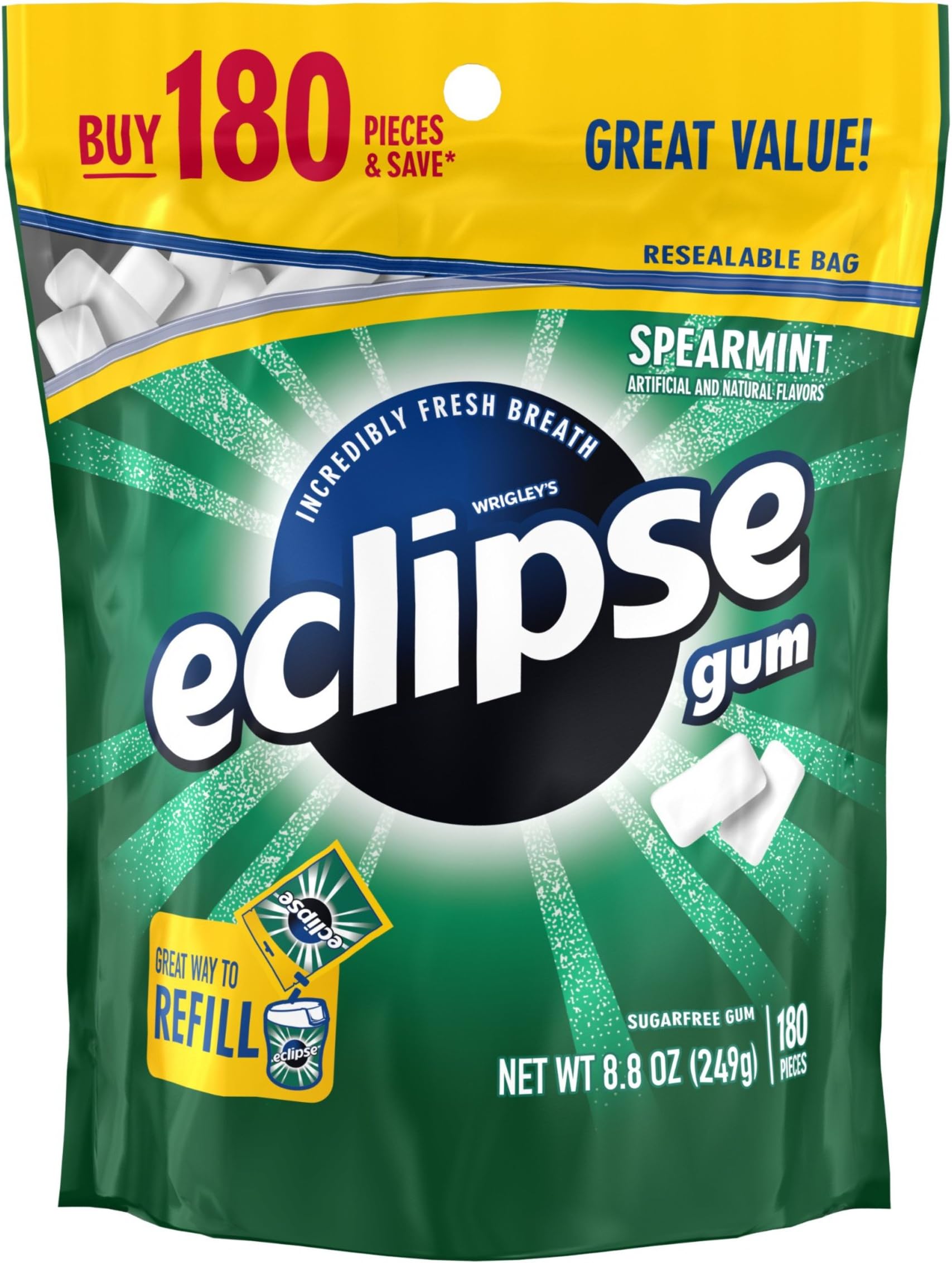 Spearmint Sugarfree Chewing Gum, 180 piece bag