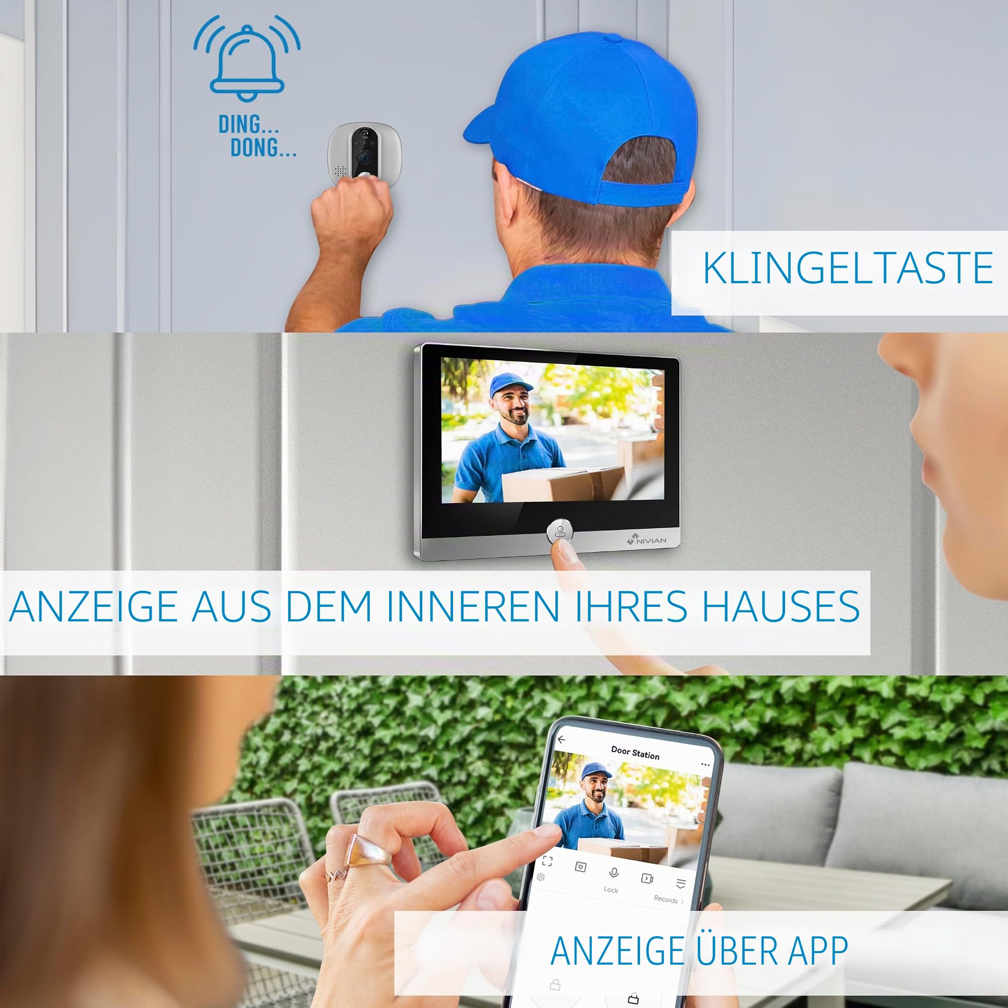 NIVIAN WiFi Digital Peephole – Full-HD-Videokamera mit Akku und Türklingel, Zwei-Wege-Audio, PIR-Erkennung und Nachtsicht | App- und Smartphone-Steuerung