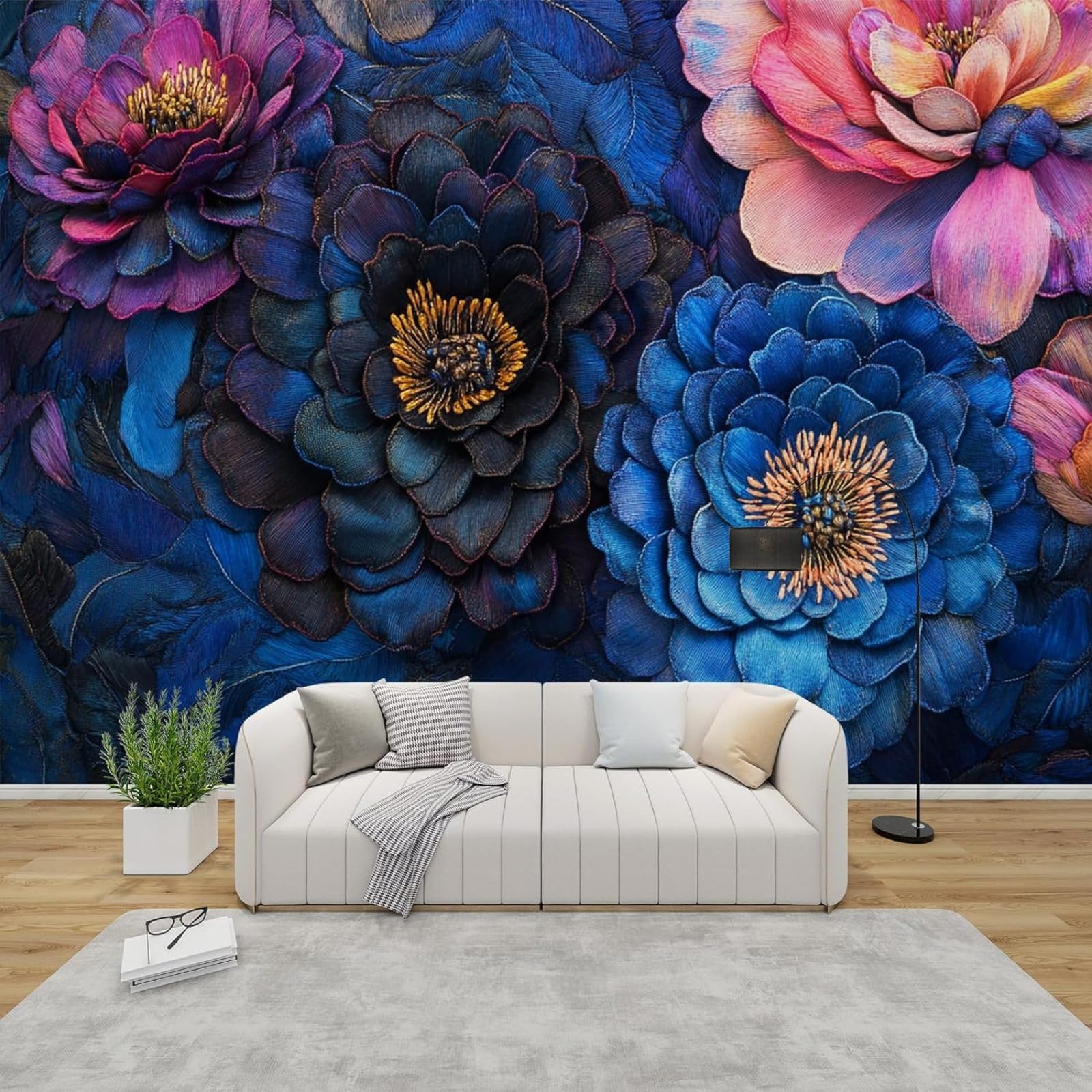 Murale fotografico - carta da parati 3D con ricamo floreale, stile moderno, per soggiorno, camera da letto, cameretta dei bambini, decorazione murale, 250 cm x 175 cm, poster - adesivo da parete - imm