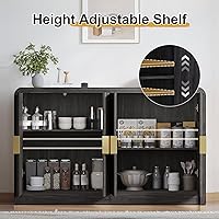 Vista 3 de 55" Buffet Sideboard Cabinet, Mid Century Modern Console Cabinet with Wavy Grain Doors & Adjustable Shelves for Kitchen Cabinets, Living Room