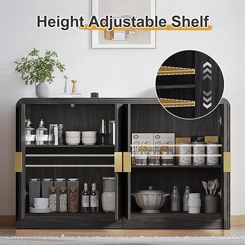 Miniatura 3 de Armario buffet de 39 pulgadas con almacenamiento, puerta corredera con persiana enrollable y marco ajustable, gabinete de consola moderno de