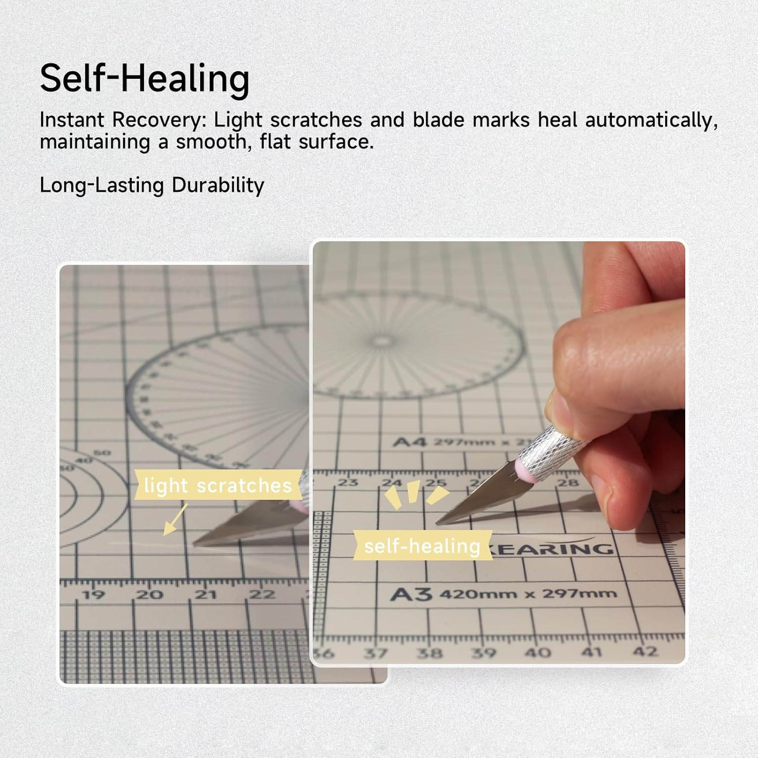 KEARING A3 Self Healing Cutting Mat 12x18 Inch, 3mm Thick Double-Sided High-Contrast Craft Mat with Grid, Premium 5-Ply PVC Construction, Beige and Charcoal Grey, for Sewing, Quilting, Crafts, 1 PCS