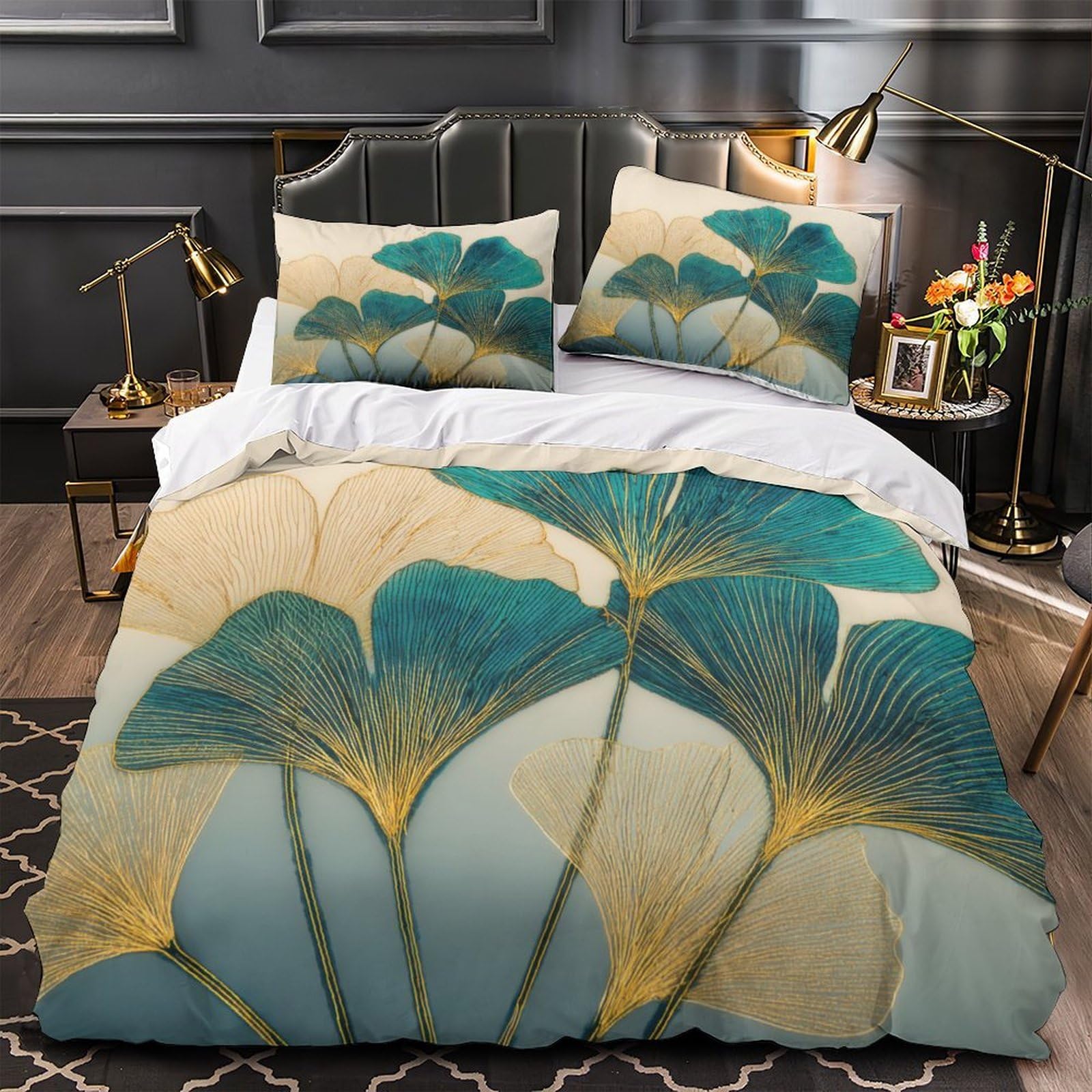 Linge de lit ginkgo effet 3D parure microette super douce finition fermeture éclair
