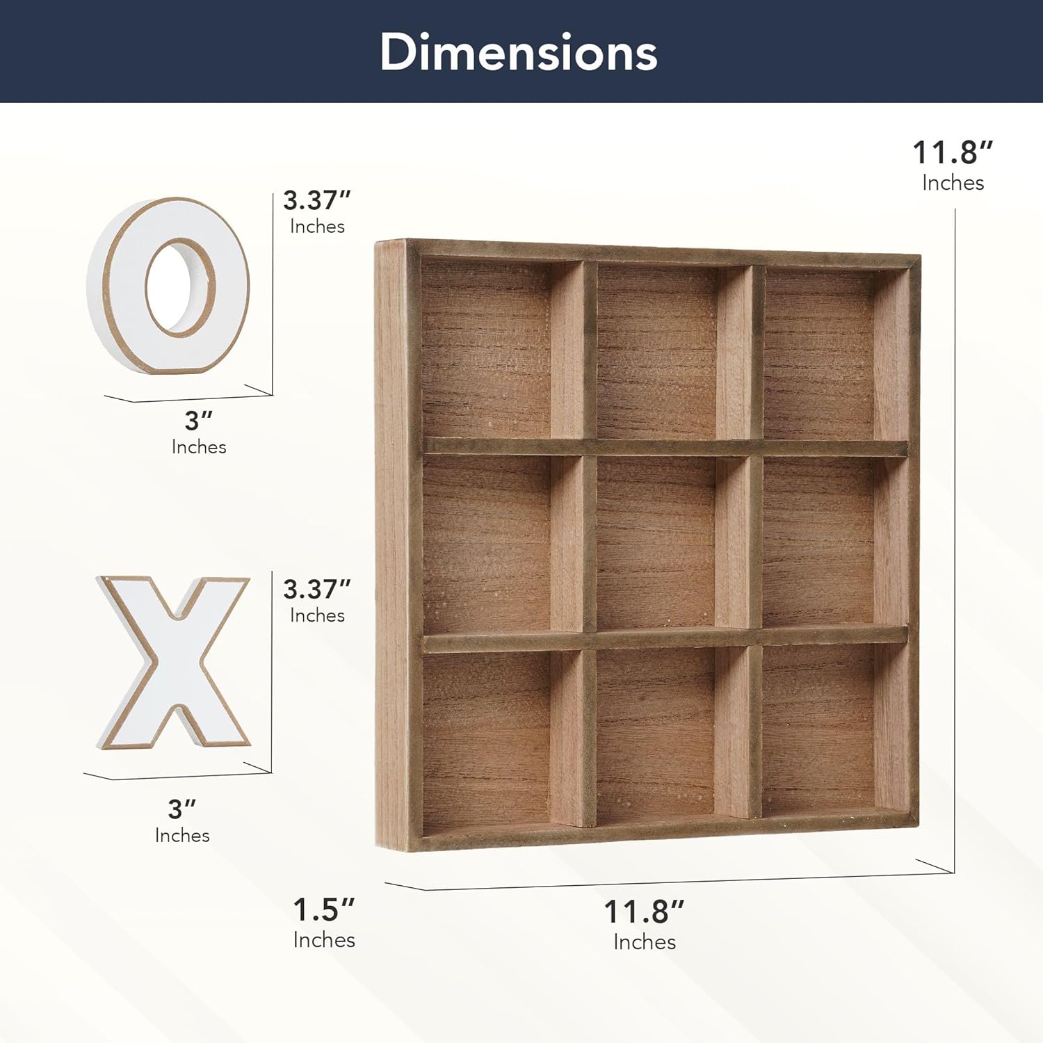 American Art Decor Wood Tic Tac Toe Board Game for Coffee Table - Modern Farmhouse Decorative Wooden Adult Tabletop Set for Living Room or Family Room (Brown/White), 11.8" x 11.8"