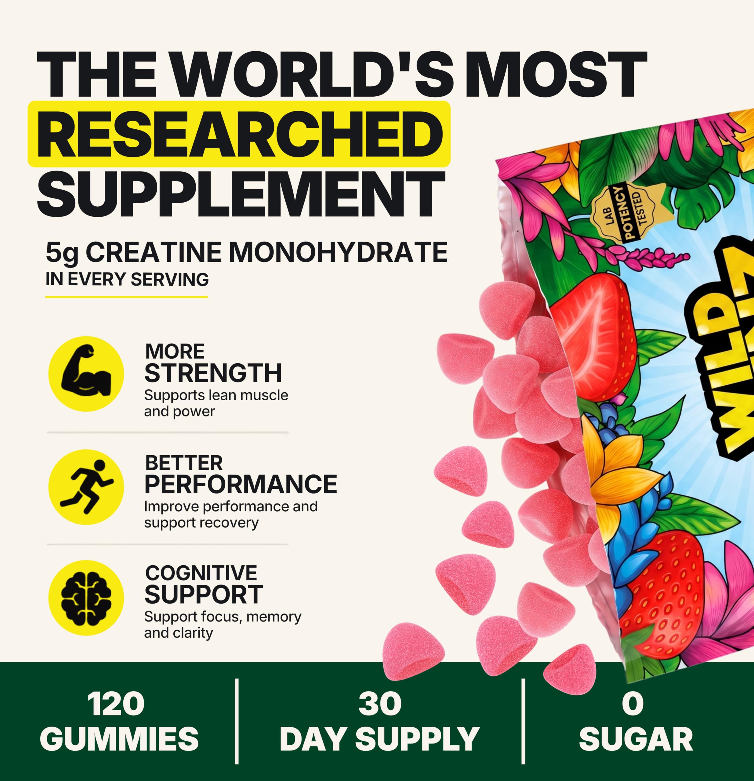 Sugar Free Creatine Gummies for Men & Women, Strawberry — Amazon image 4