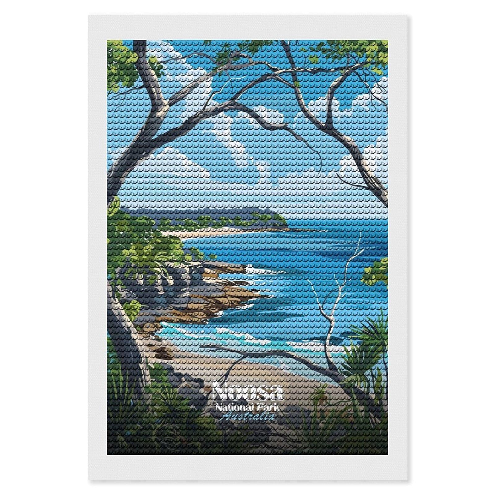 Junmoney Noosa National Park Australia Coastal View Diamond Painting Set 8"x12", for Beginners, Modern Decor, Simple to Start, Gift Idea, Pleasing Wall Art Project