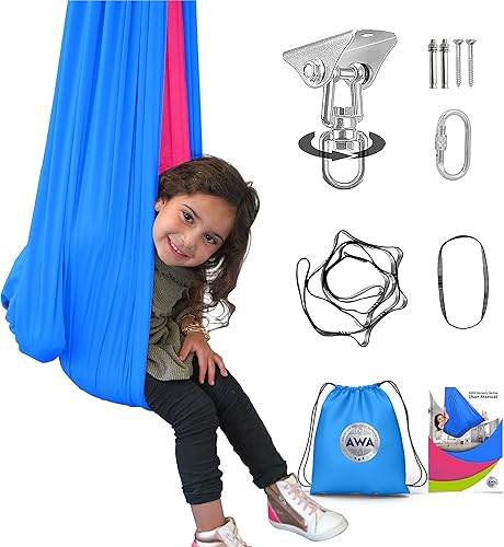 Miniatura 8 de AWA - Columpio sensorial para niños en interiores, columpio sensorial de doble capa para adultos con gancho giratorio de 360, ayuda con TDAH,