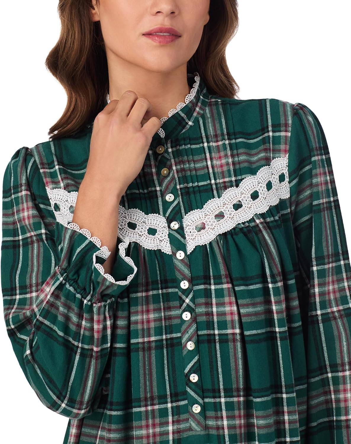 Eileen West Womens Sleepwear & Loungewear - Brushed Flannel Collection - 100% Cotton Highneck Long Sleeve 50" Nightgown - Image 2