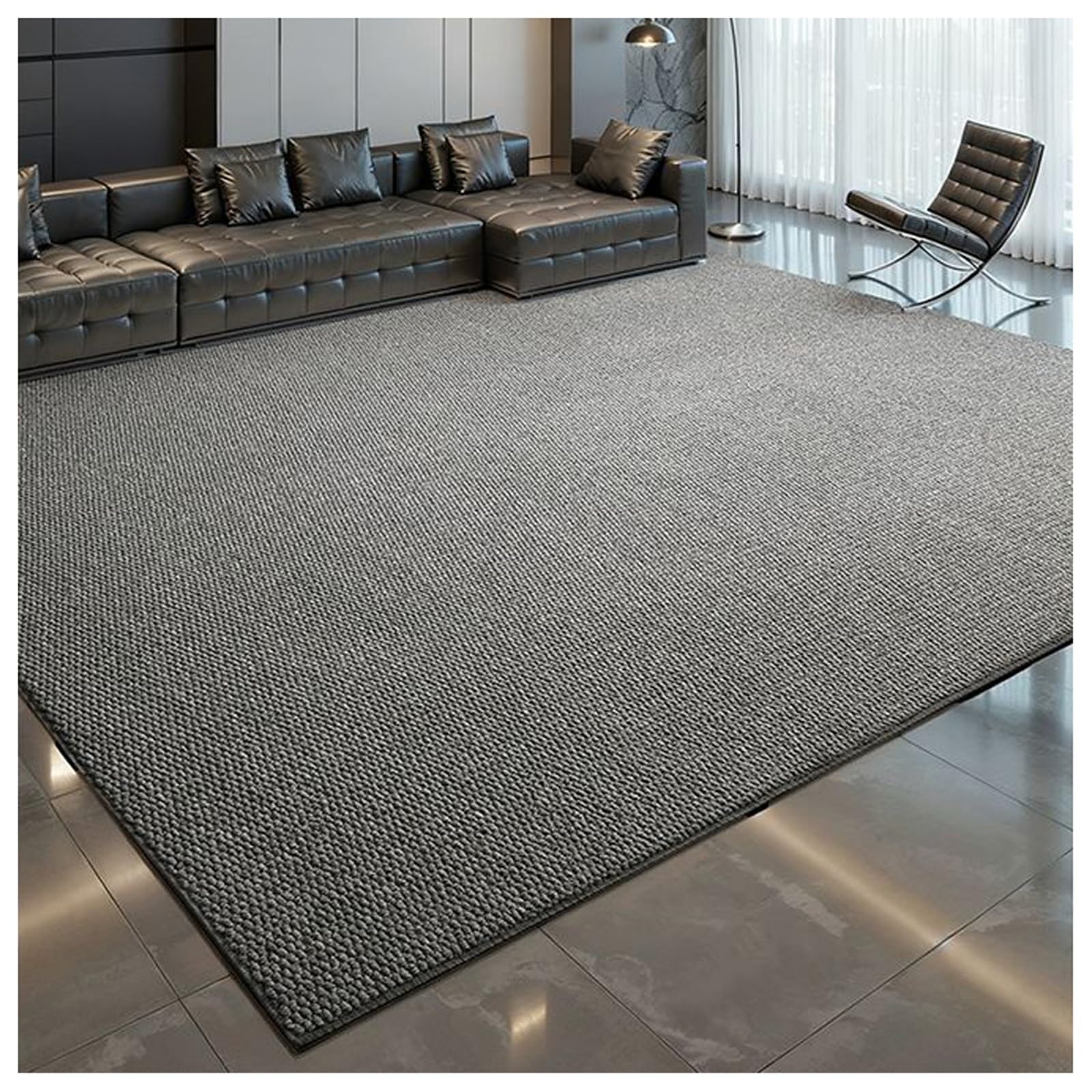 Tapis de salon en sisal pour terrasse et jardin gris résistant