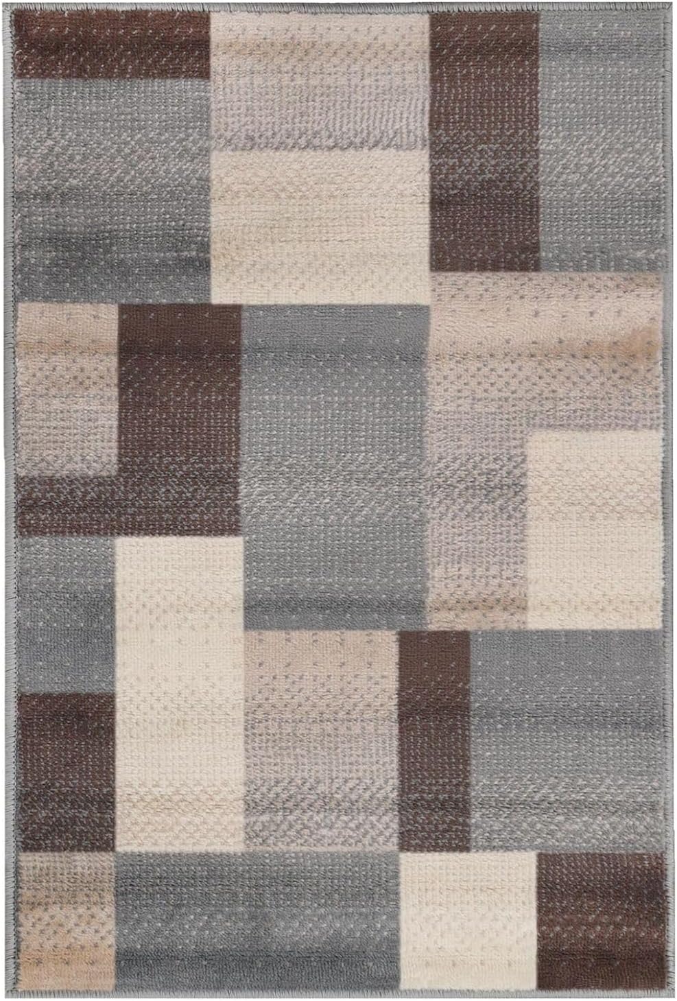 BLUENILEMILLS Indoor Large Area Rug, Jute Backing, Home Decor, Perfect for Bedroom, Living Room, Office, Kitchen, Hallway, Floor Cover, Patchwork, Color Block, Plush Indoor Runner Rug, Grey, 8' x 10'