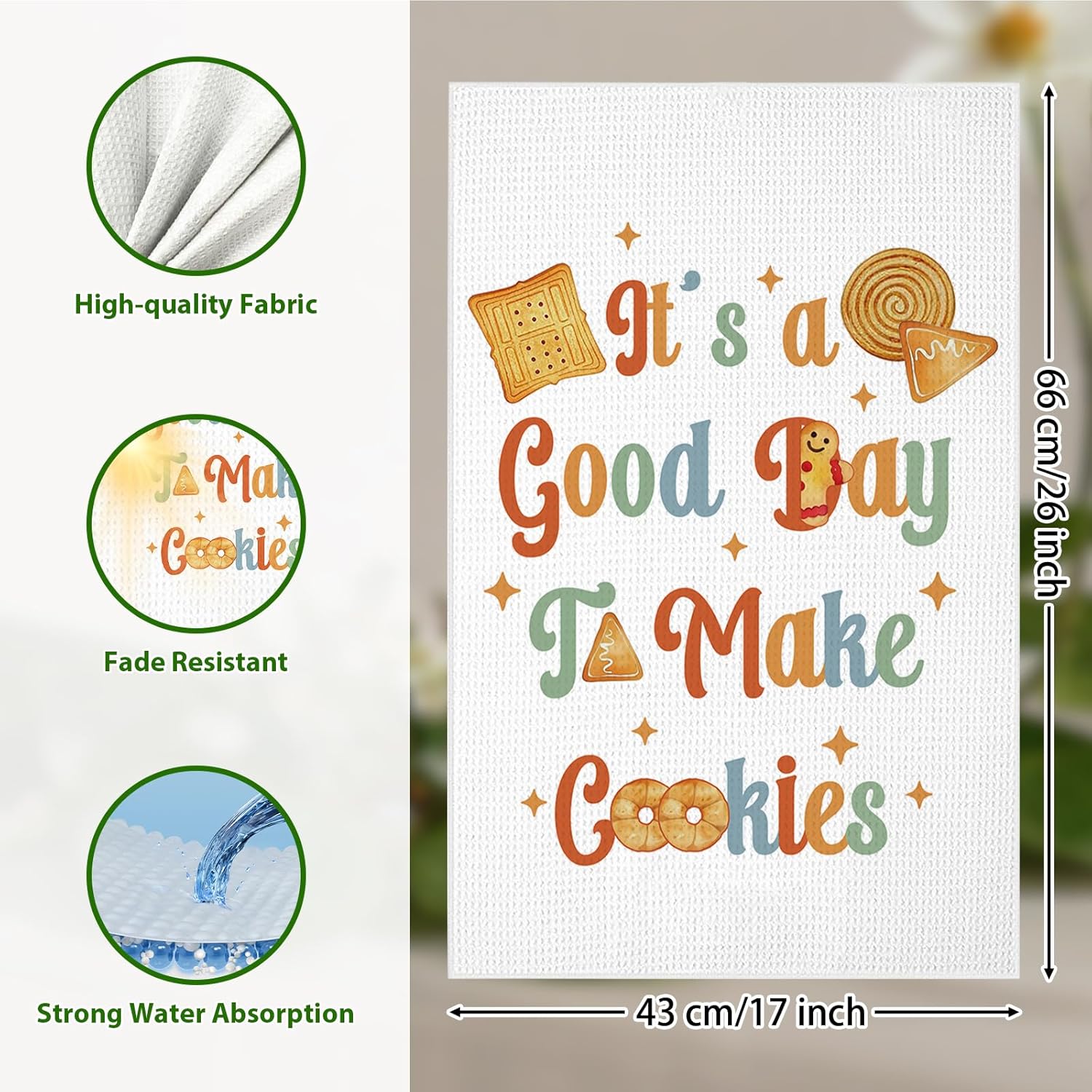 Funny Kitchen Towels, Cookies Hand Towels for Bathroom, Baking Gifts for Women, Baking Accessories, White Waffle Dish Towels for Birthday Christmas Thanksgiving Day 26x17 inch, 2 Pack - Image 4