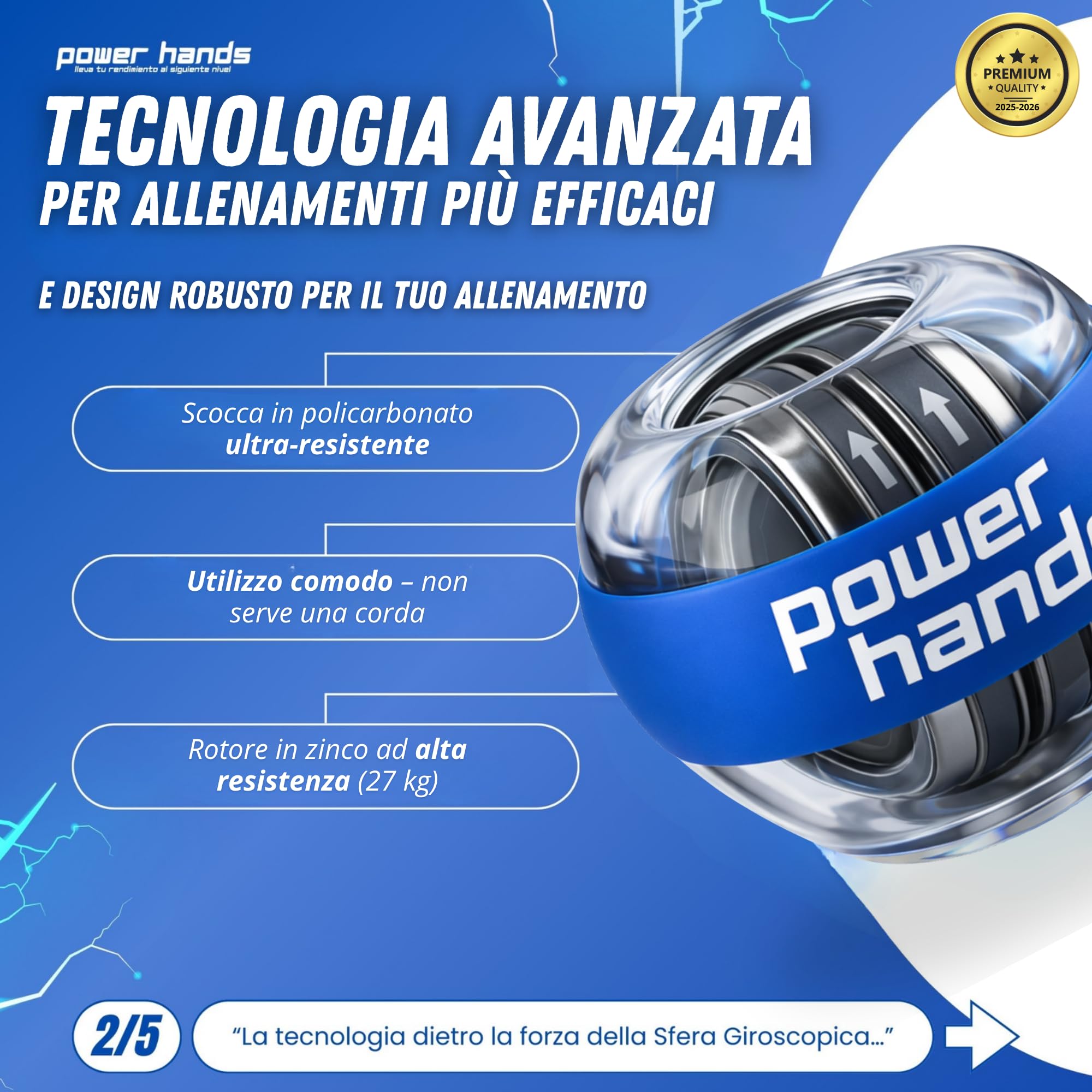 Gyro Ball – Giroscopio Professionale per Allenamento di Mano, Polso e Avambraccio – Antistress per Fitness, Riabilitazione e Rinforzo Muscolare – Regalo Uomo Donna