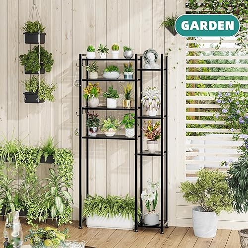 Miniatura 7 de Simple Trending Almacenamiento de 8 niveles sobre el inodoro con estante lateral, organizador de baño, estantes de metal para toallas, color negro