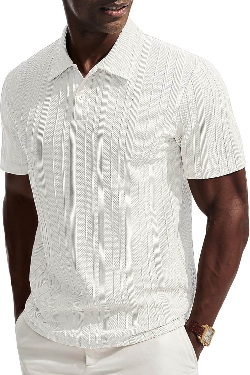 PJ PAUL JONES Mens Polo Shirts Short Sleeve Textured Knit Polo Casual Dress Shirts Summer Golf Shirts Fashion Tops