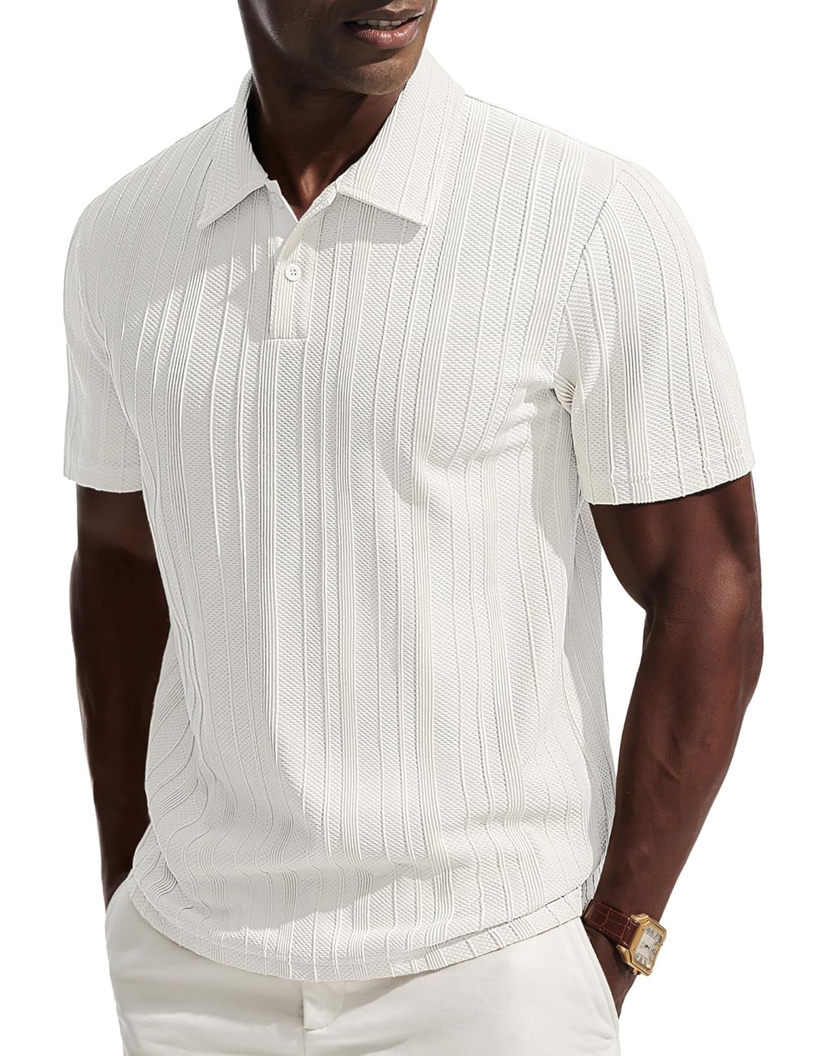 PJ PAUL JONES Mens Polo Shirts Short Sleeve Textured Knit Polo Casual Dress Shirts Summer Golf Shirts Fashion