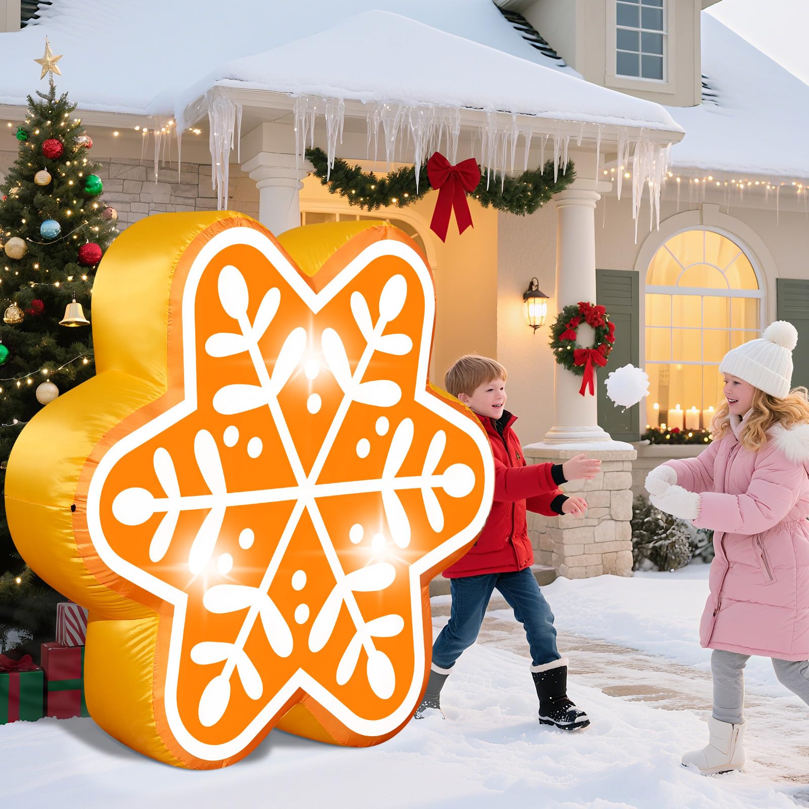 4.6FT Christmas Inflatable Pumpkin Blow-up Build-in 4 LED Lights for Pink Christmas Outdoor Decorations Giant Inflatable Fake Pumpkins for Winter Xmas Party Decor Yard Garden Lawn: Snowflake