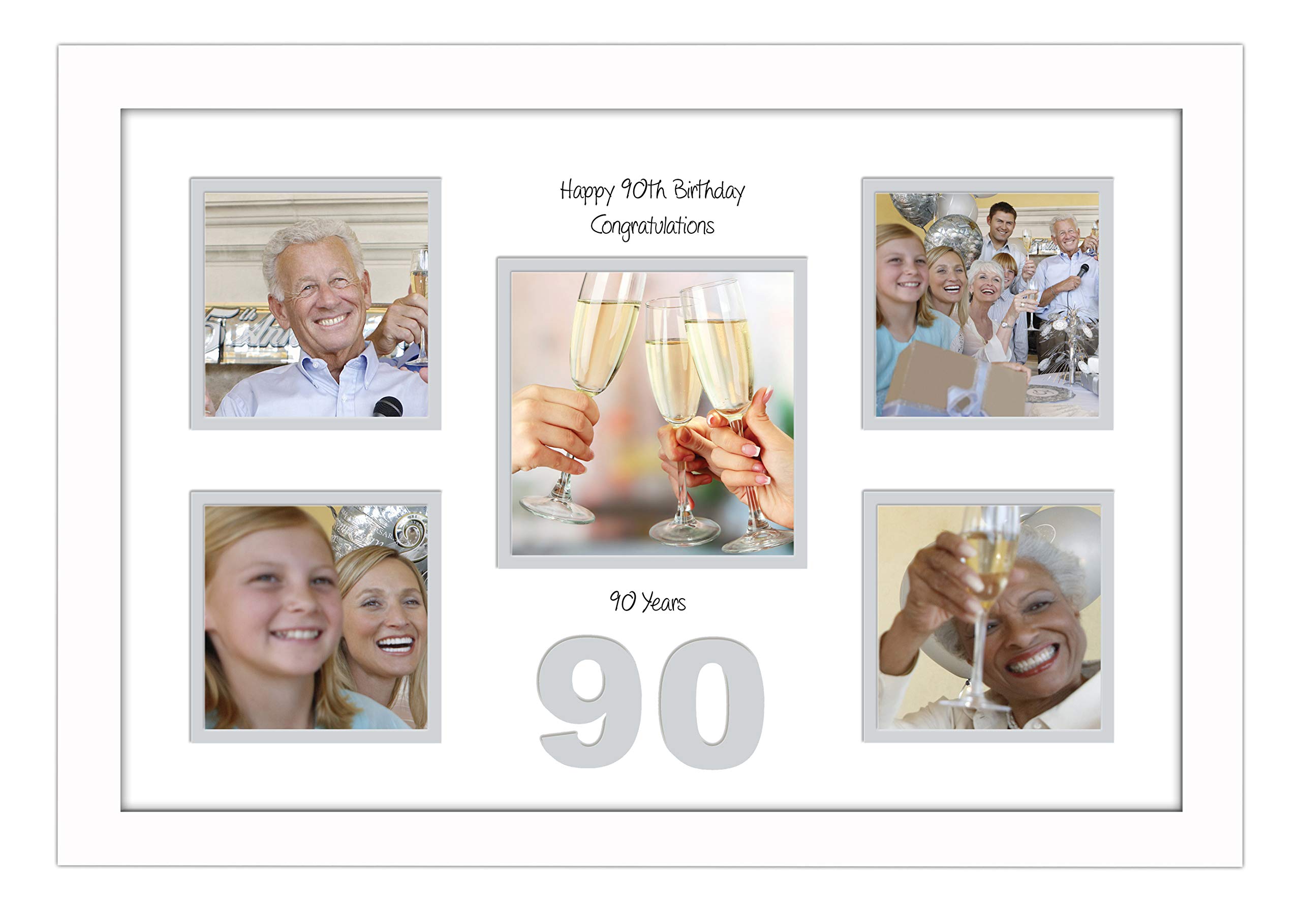 Photos In A Word White Finish Frame White Mount Grey Inside 90Th Birthday Photo Frame 4"X4" X4 And 5"X5" 973D (White Finish Frame White Mount Grey Inside)