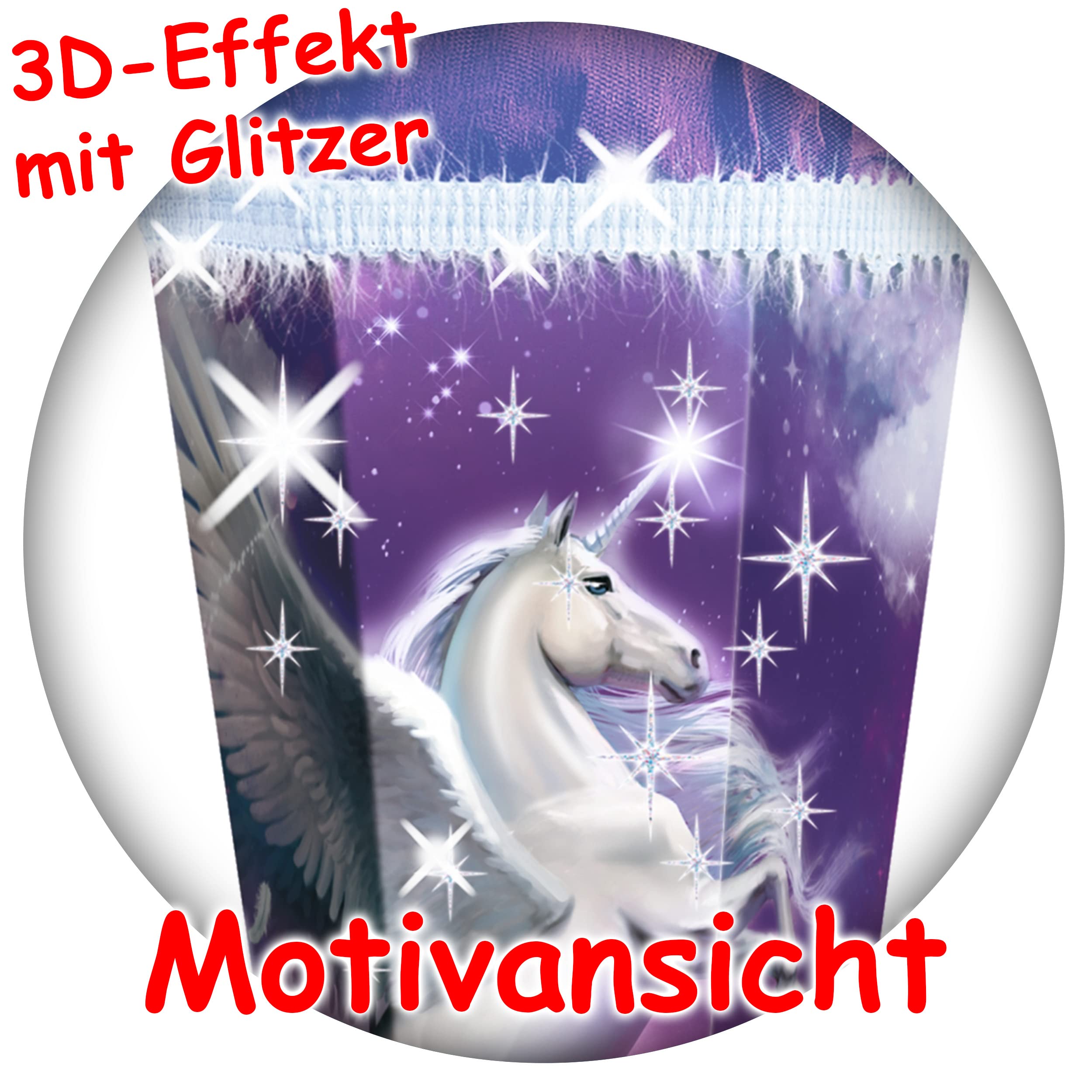 alles-meine.de GmbH mit Glitzer & Glimmer ! Schultüte - Magic Pegasus/Einhorn 70-85 cm Größe wählbar mit Holzspitze inkl. komplette Füllung + Name + Bänder Schleife..