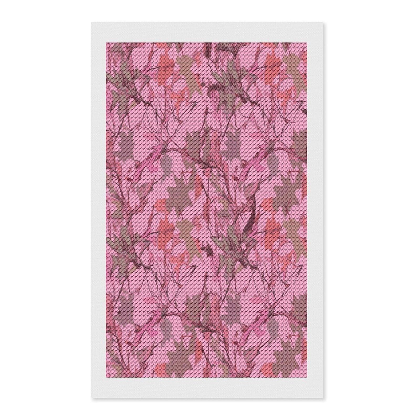 FekiLoot Pink Leaves Camo Diamond Painting Kits for Beginners DIY Diamond Art Kits for Adults Full Drill Round Diamond Dot Gem Art Painting Fun DIY Crafts for Home Kitchen Wall Decor Gift 12"x20"