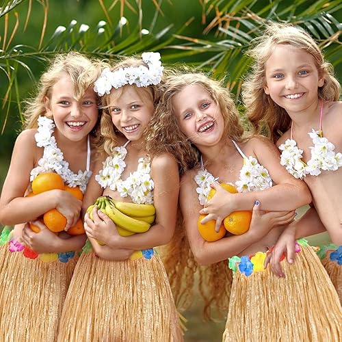 Miniatura 5 de Faldas de hierba de rafia natural, 4 piezas, flores tropicales, Luau Hula decoraciones para adultos, mujeres y hombres, hawaianas