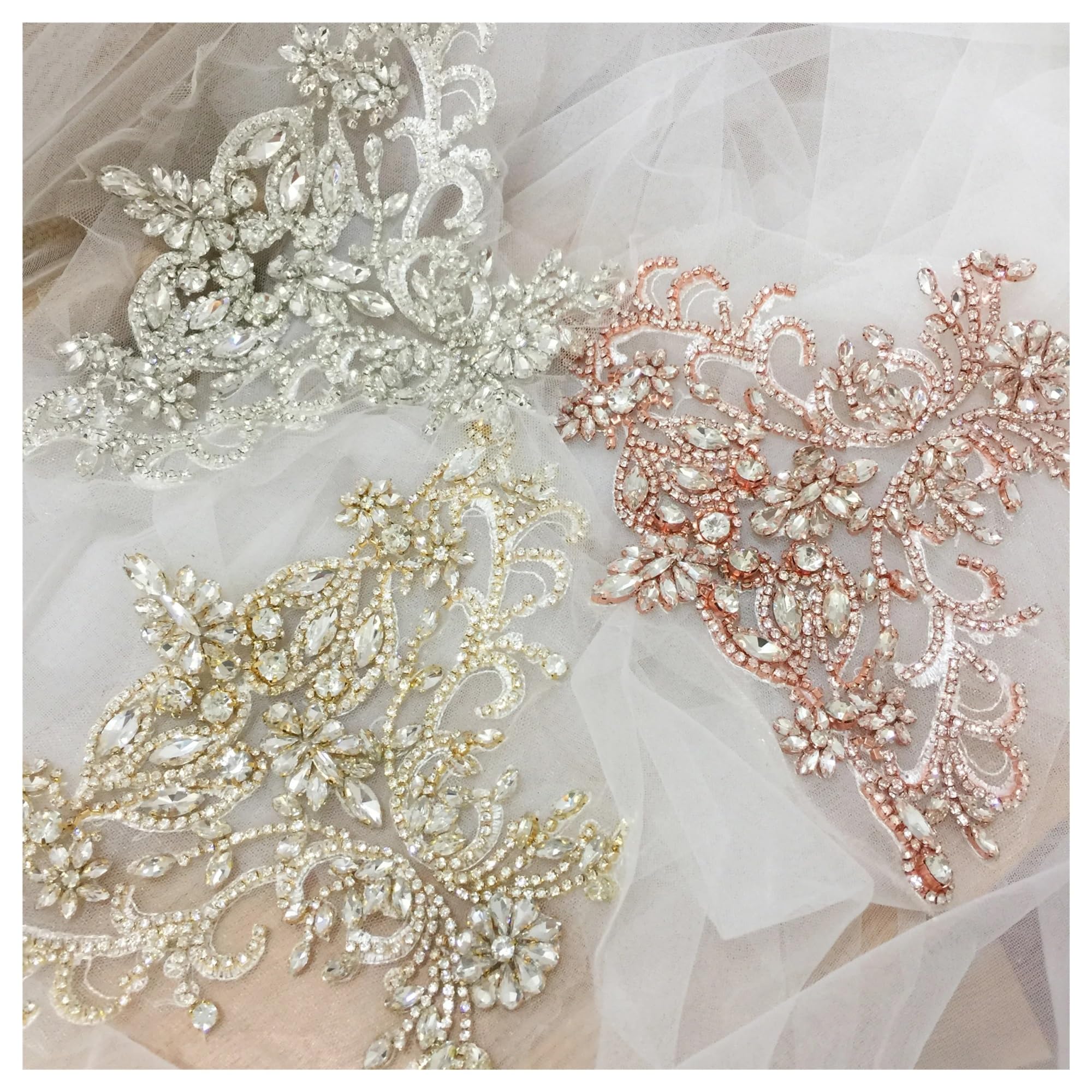 Rhinestone Crystal Appliques, Tulle Crystale Beading Lace Collar With Backing Wedding Dress Belt Bridal Cover Up 15x20(Silver)