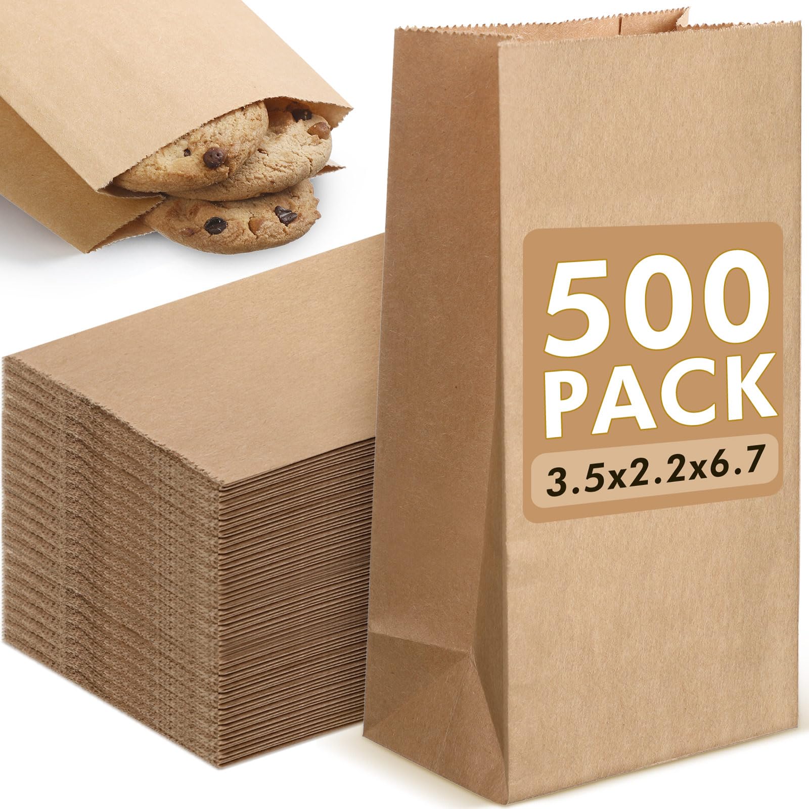 Fainne 500 Pcs Mini Size Brown Paper Bags Bulk 3.5 x 2.2 x 6.7 Inches Small Kraft Paper Snack Popcorn Bags Favor Candy Treat Bread Cookie Snack Thank